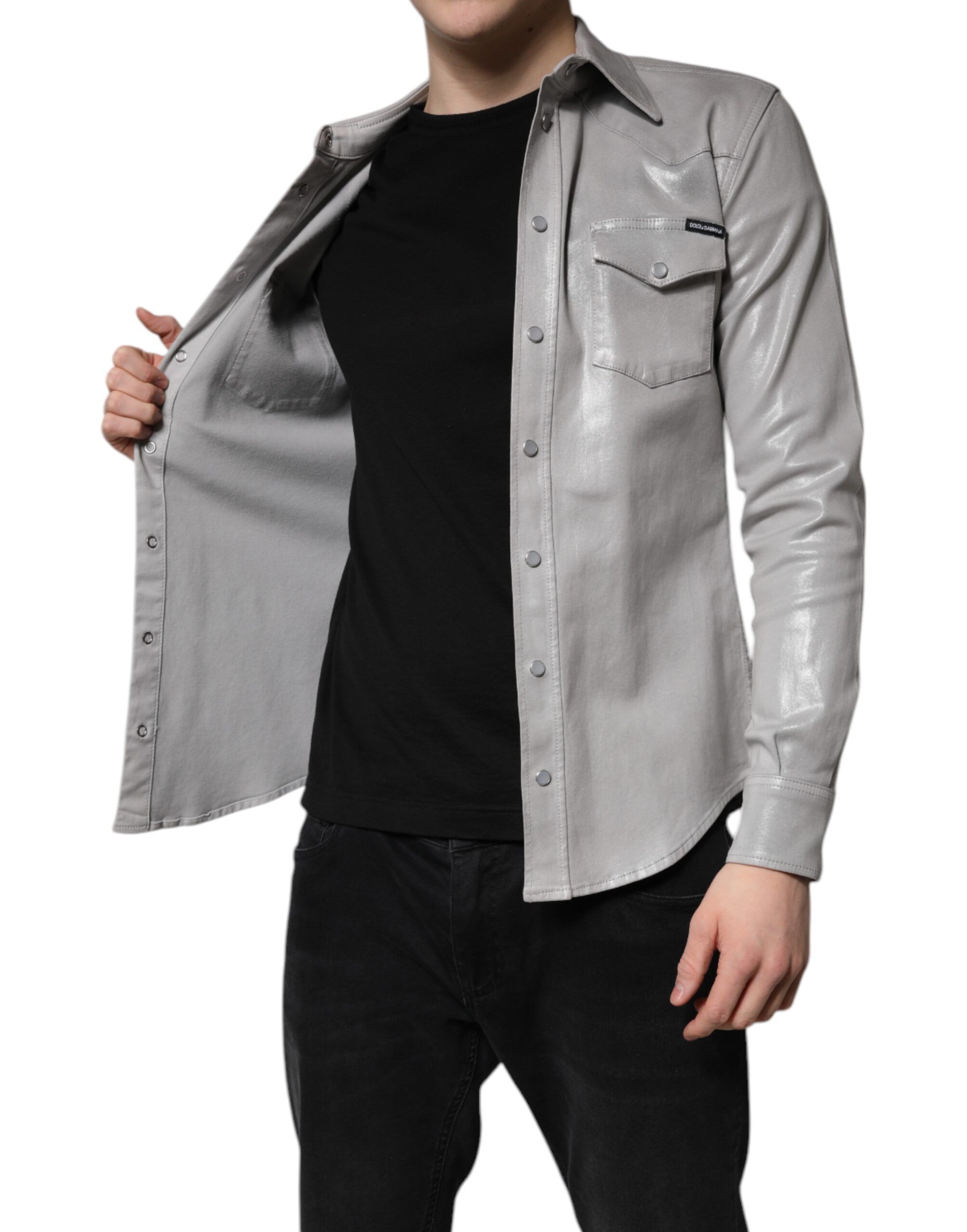 Metallic Cotton Button Down Men's Shirt - Dolce & Gabbana - Modalova