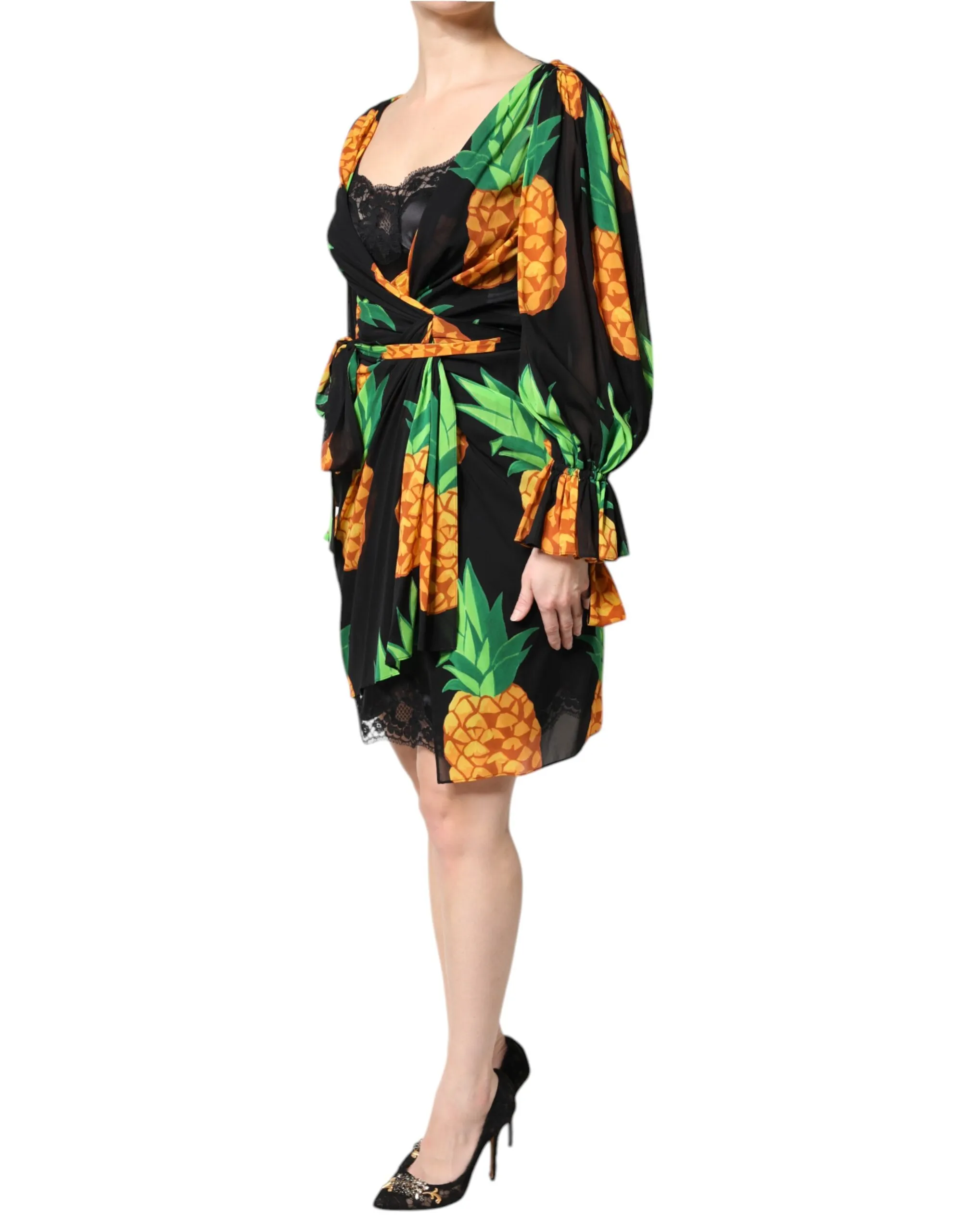 Silk Pineapple Draped Print Wrap Women's Dress - Dolce & Gabbana - Modalova