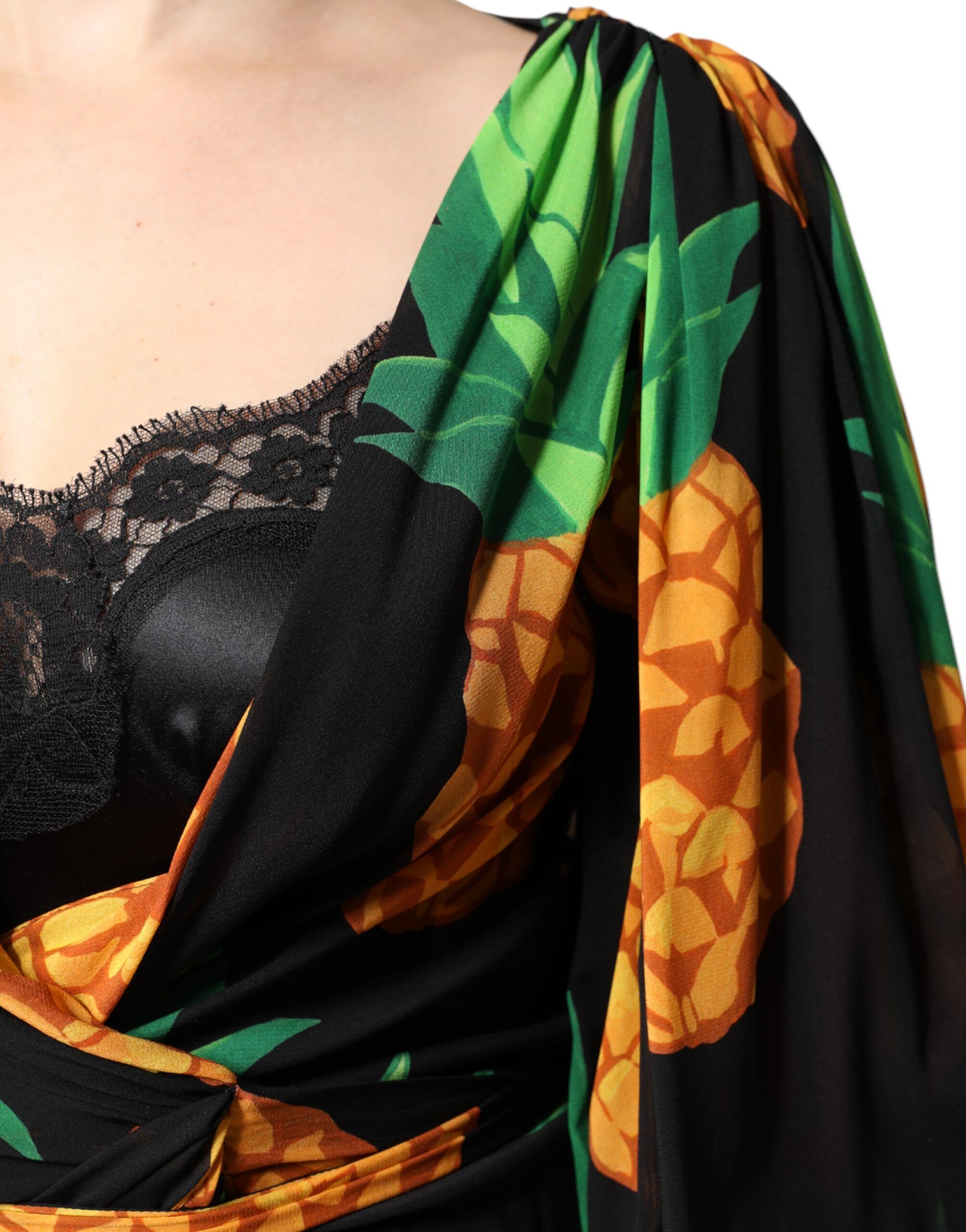 Silk Pineapple Draped Print Wrap Women's Dress - Dolce & Gabbana - Modalova