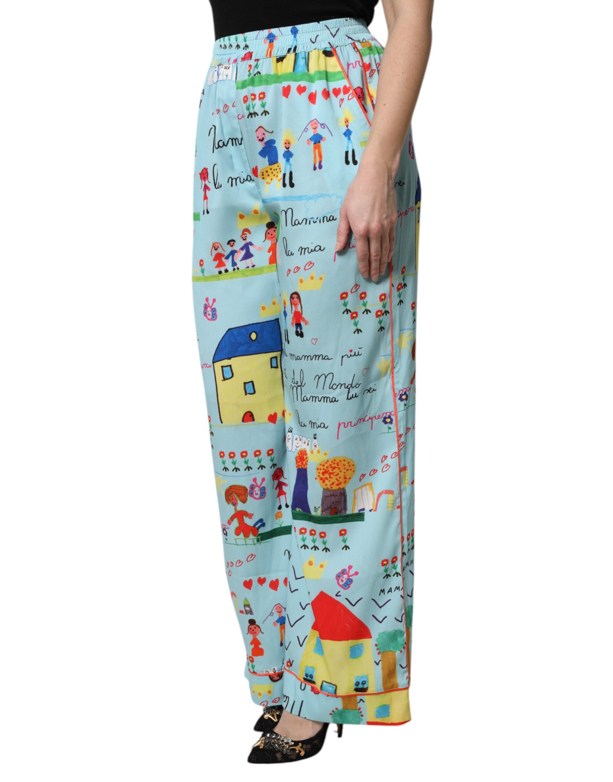 Drawing Mid Waist Wide Leg Women's Pants - Dolce & Gabbana - Modalova