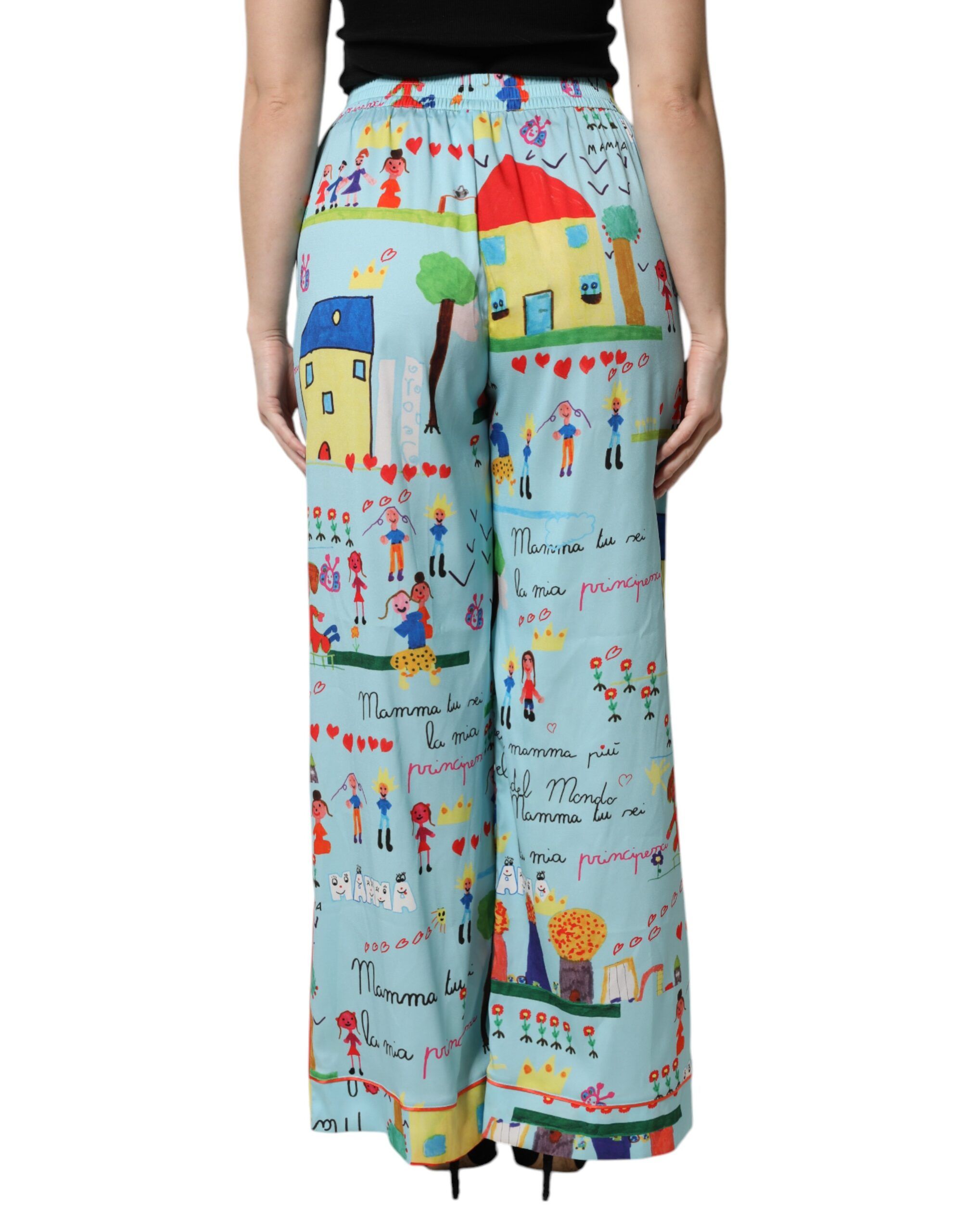 Drawing Mid Waist Wide Leg Women's Pants - Dolce & Gabbana - Modalova