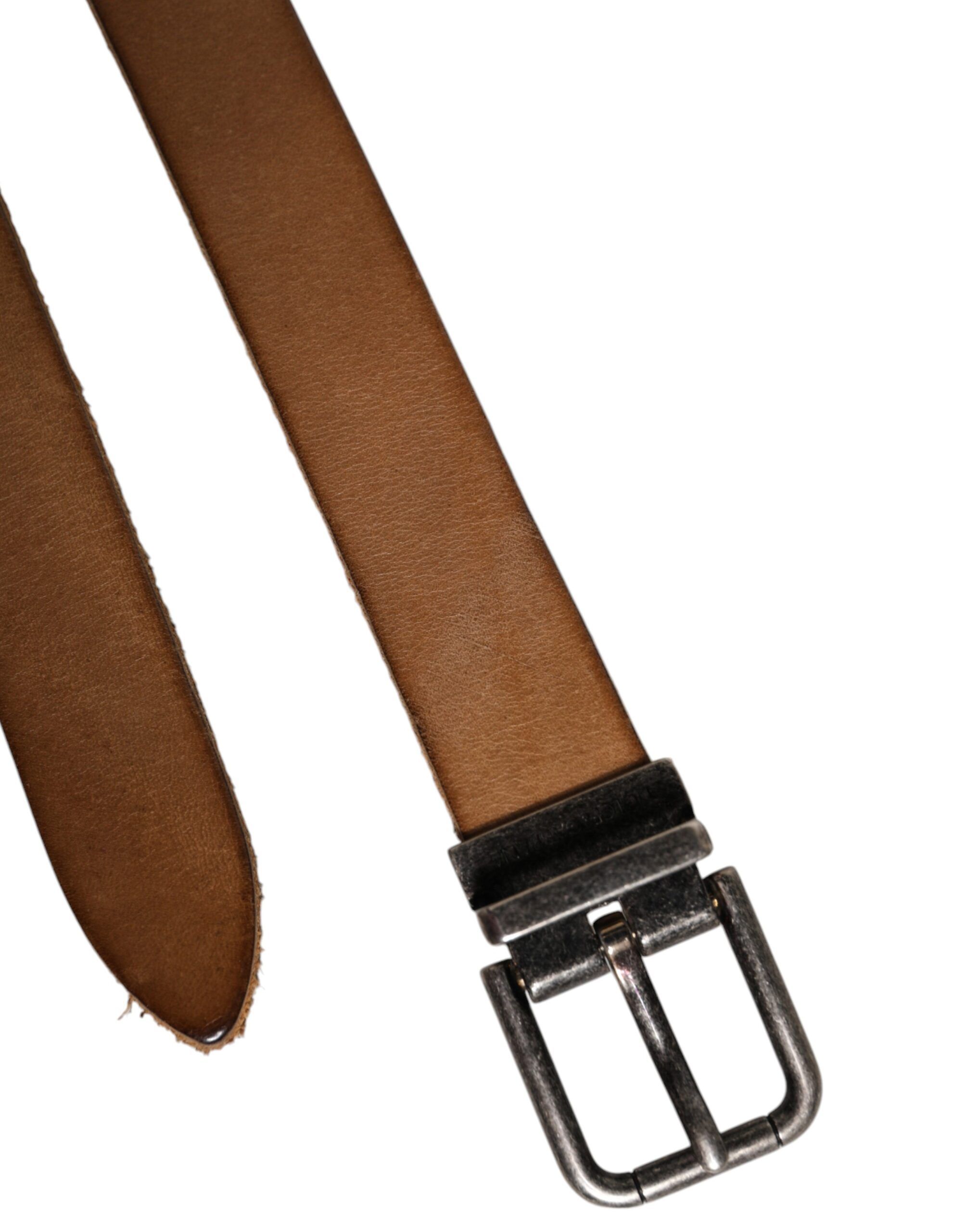 Leather Silver Tone Metal Buckle Men's Belt - Dolce & Gabbana - Modalova