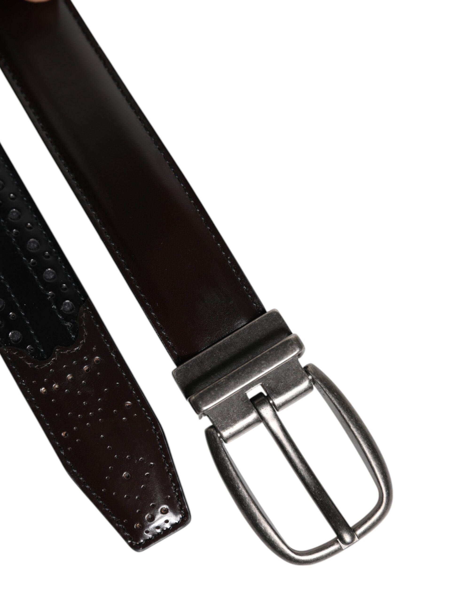 Black Brown Leather Classic Metal Buckle Men's Belt - Dolce & Gabbana - Modalova
