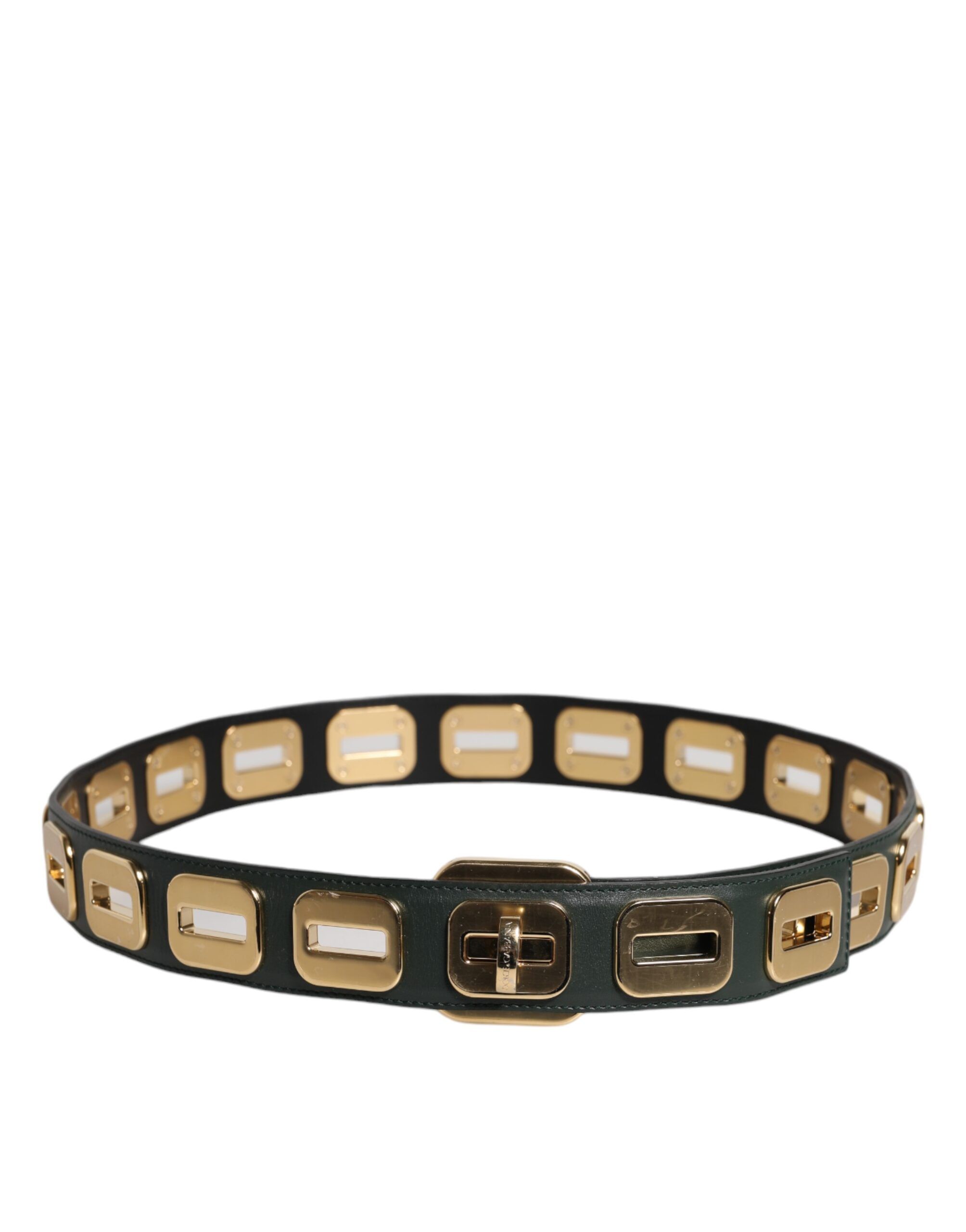 Leather Gold Tone Rotating Buckle Women's Belt - Dolce & Gabbana - Modalova