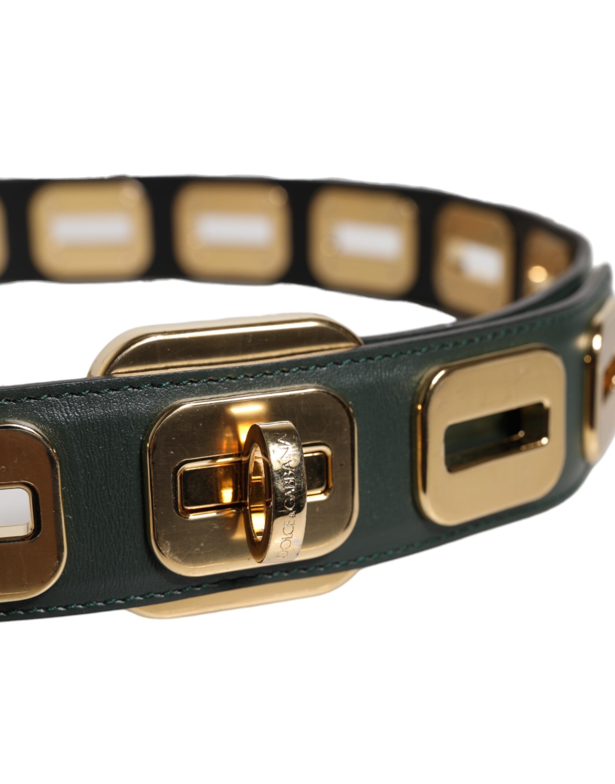 Leather Gold Tone Rotating Buckle Women's Belt - Dolce & Gabbana - Modalova