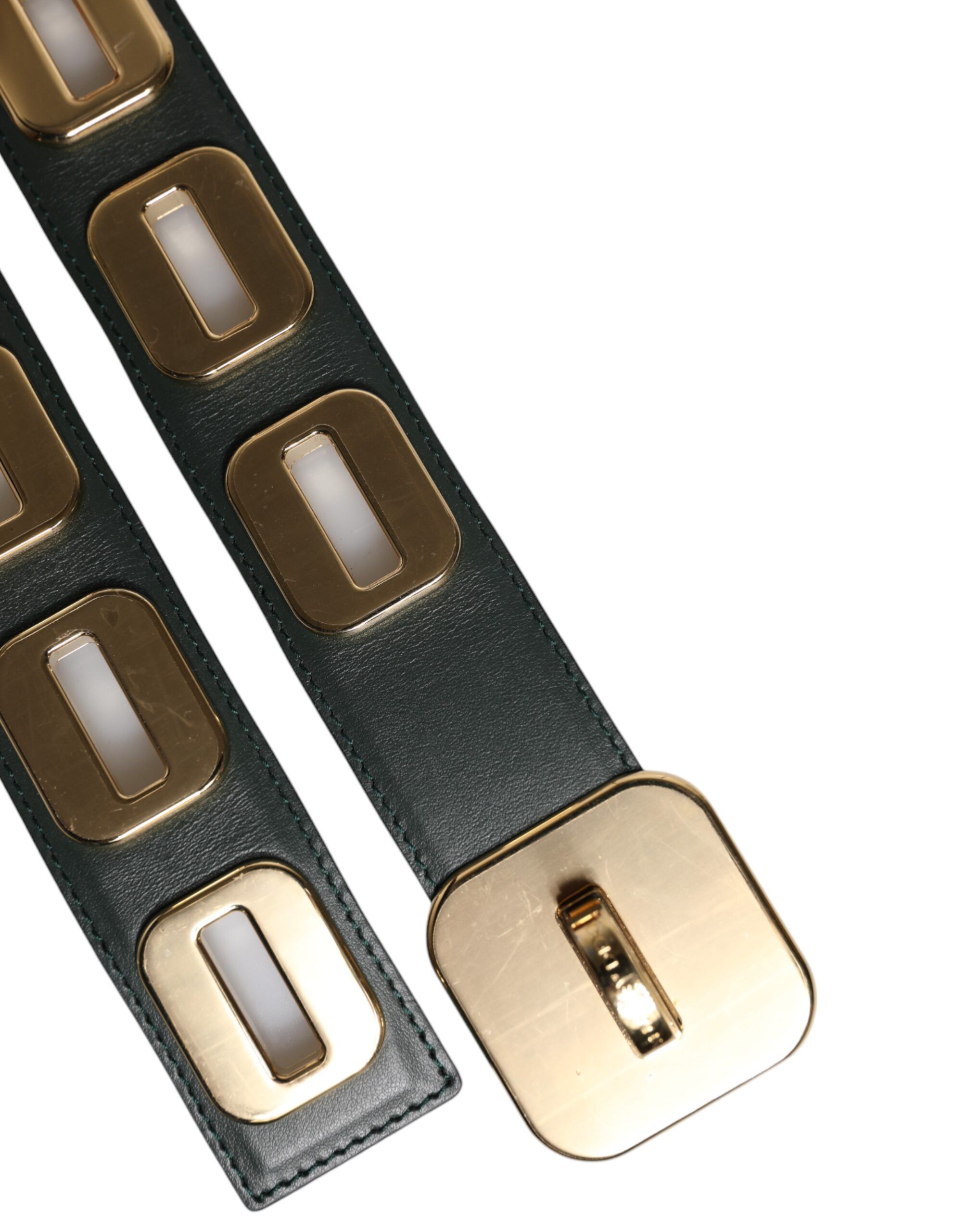 Leather Gold Tone Rotating Buckle Women's Belt - Dolce & Gabbana - Modalova