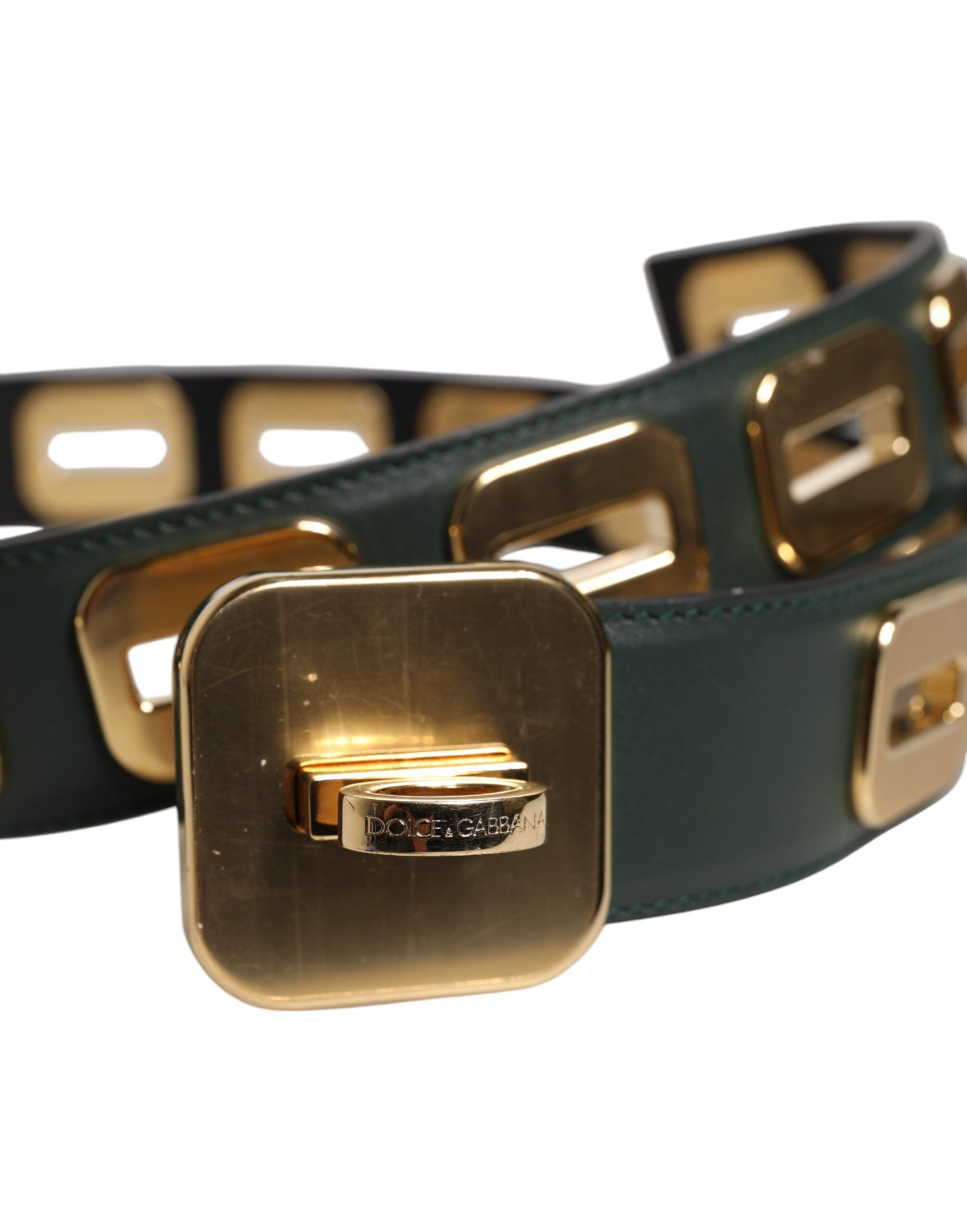 Leather Gold Tone Rotating Buckle Women's Belt - Dolce & Gabbana - Modalova