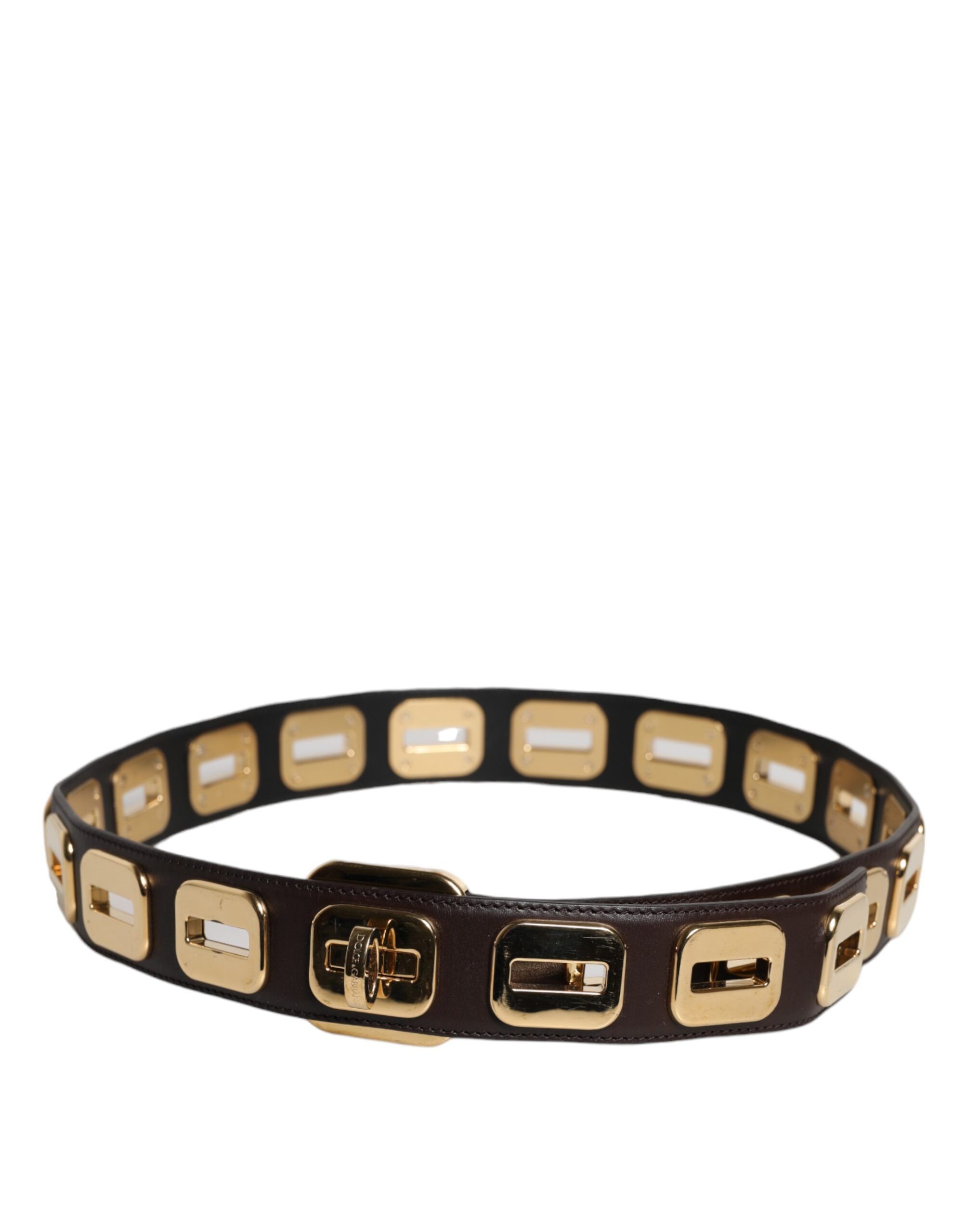 Dark Leather Gold Rotating Buckle Women's Belt (Pre-Owned) - Dolce & Gabbana - Modalova