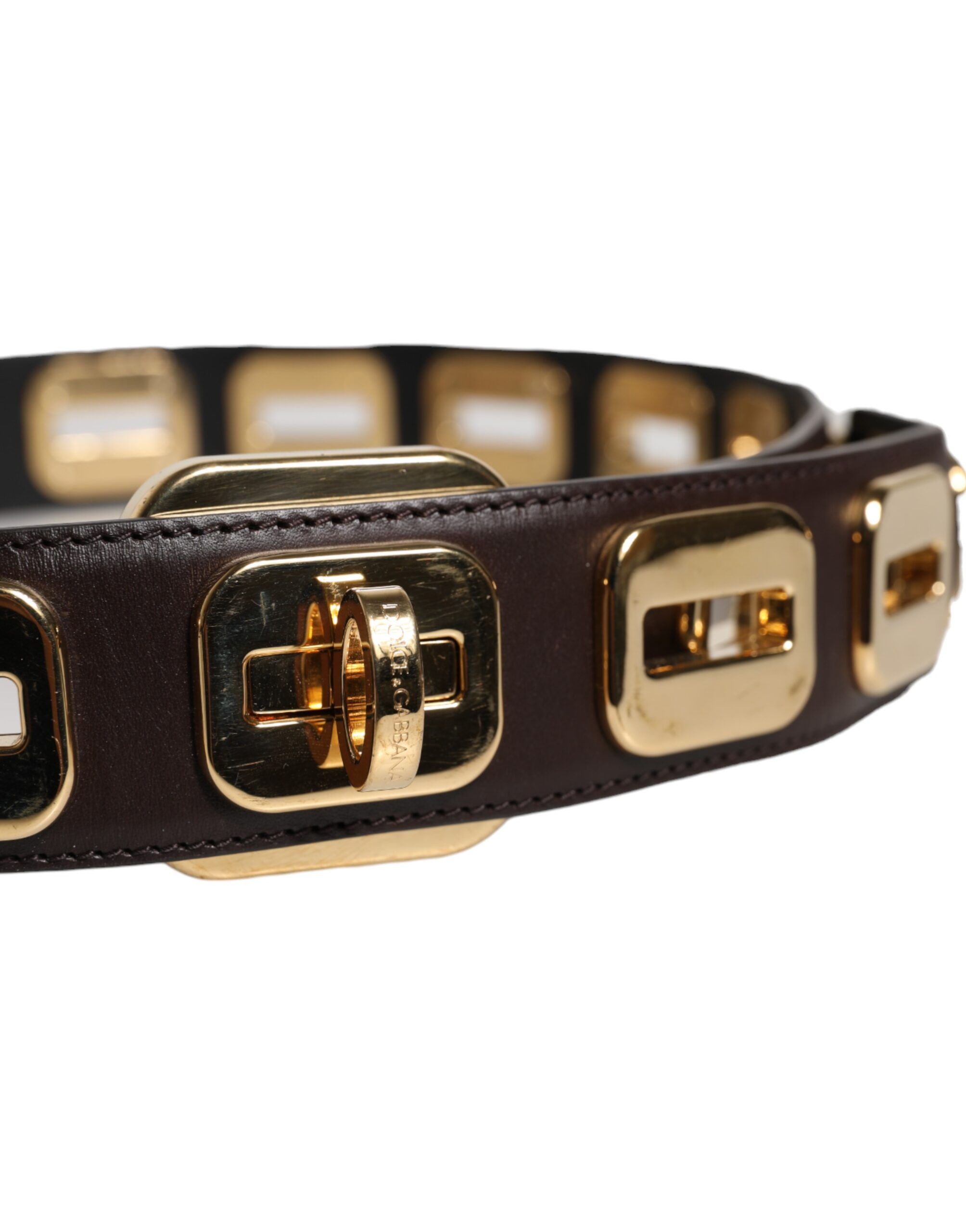 Dark Leather Gold Rotating Buckle Women's Belt (Pre-Owned) - Dolce & Gabbana - Modalova
