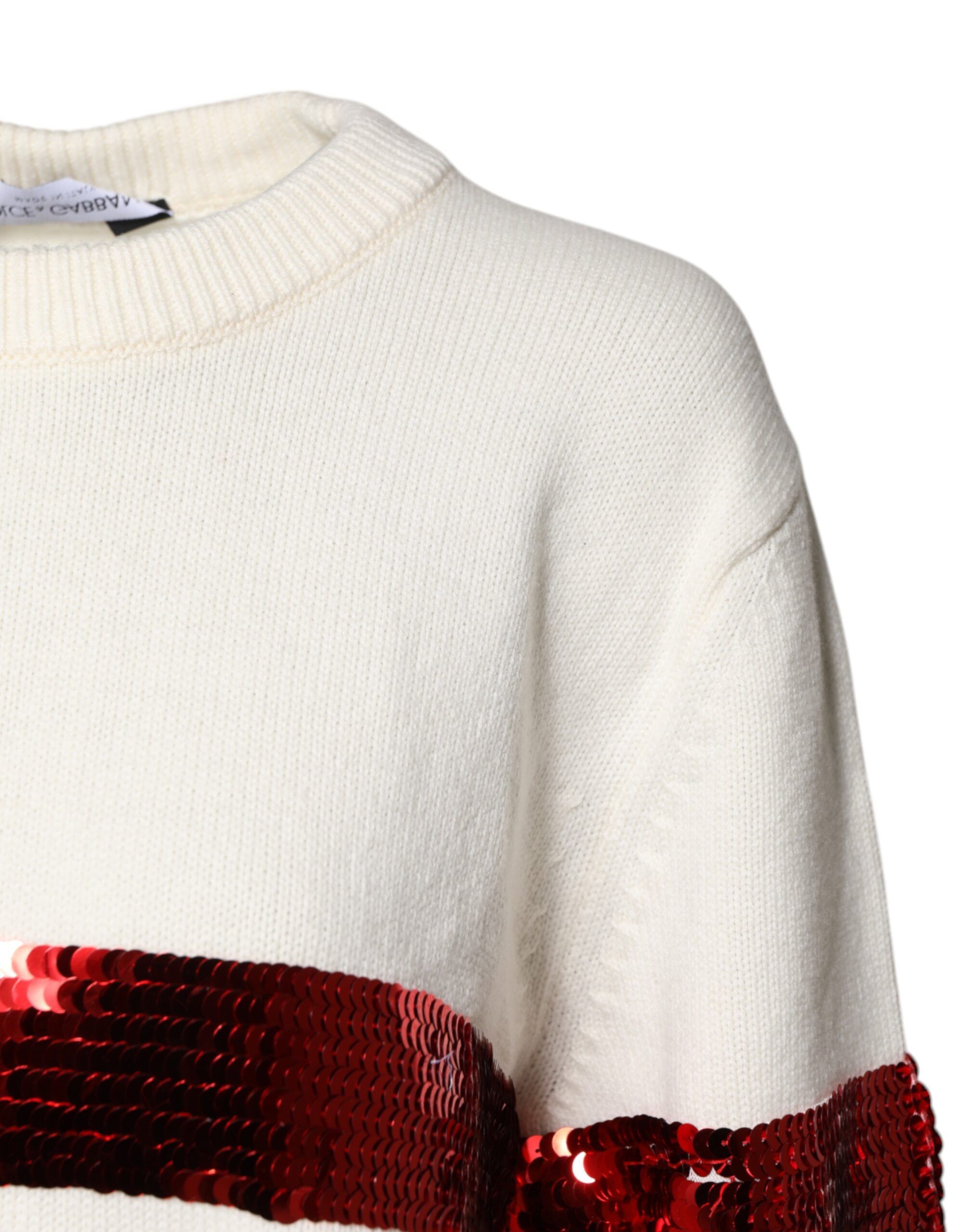 White Sequined Crew Neck Pullover Women's Sweater (Pre-Owned) - Dolce & Gabbana - Modalova