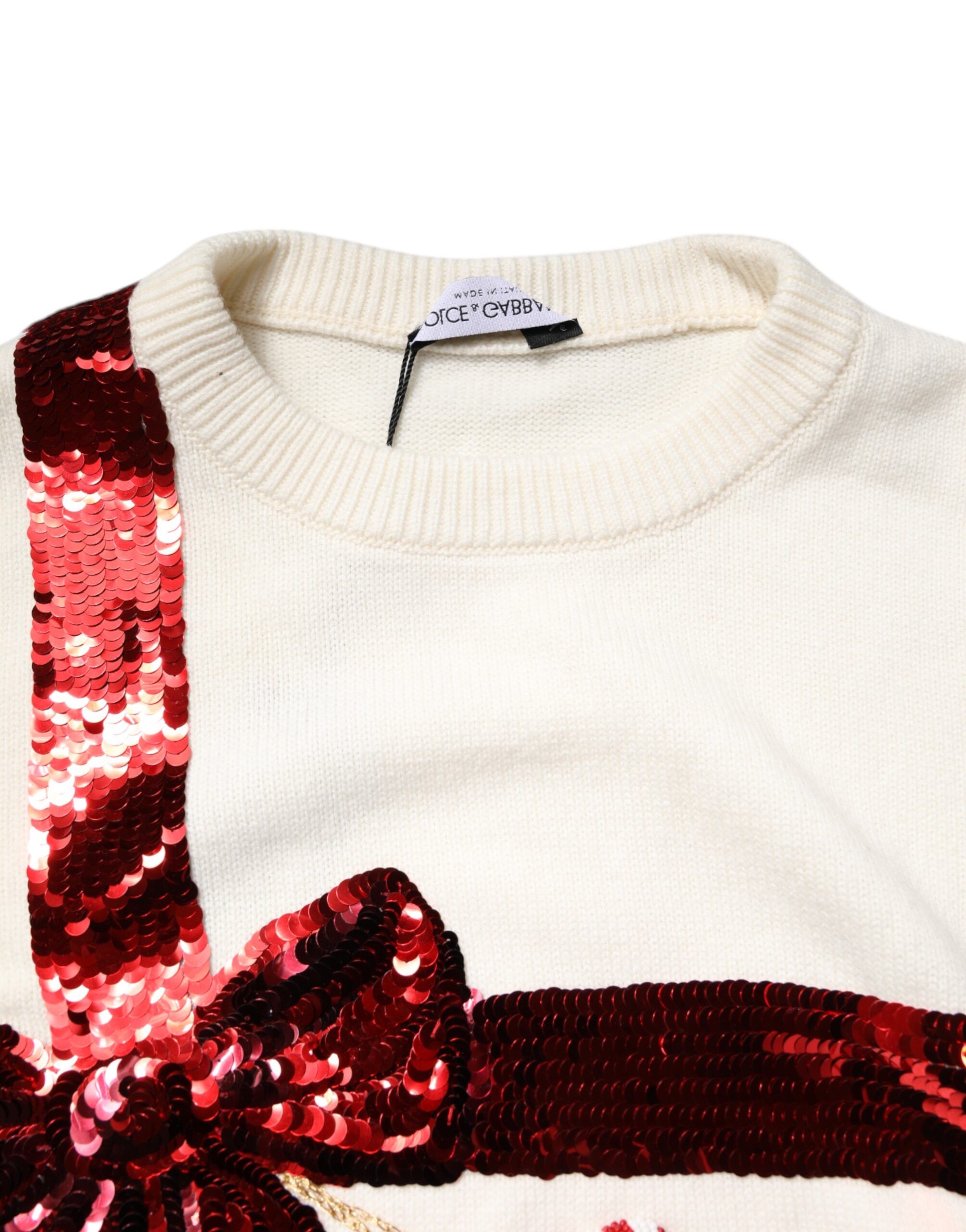 White Sequined Crew Neck Pullover Women's Sweater (Pre-Owned) - Dolce & Gabbana - Modalova