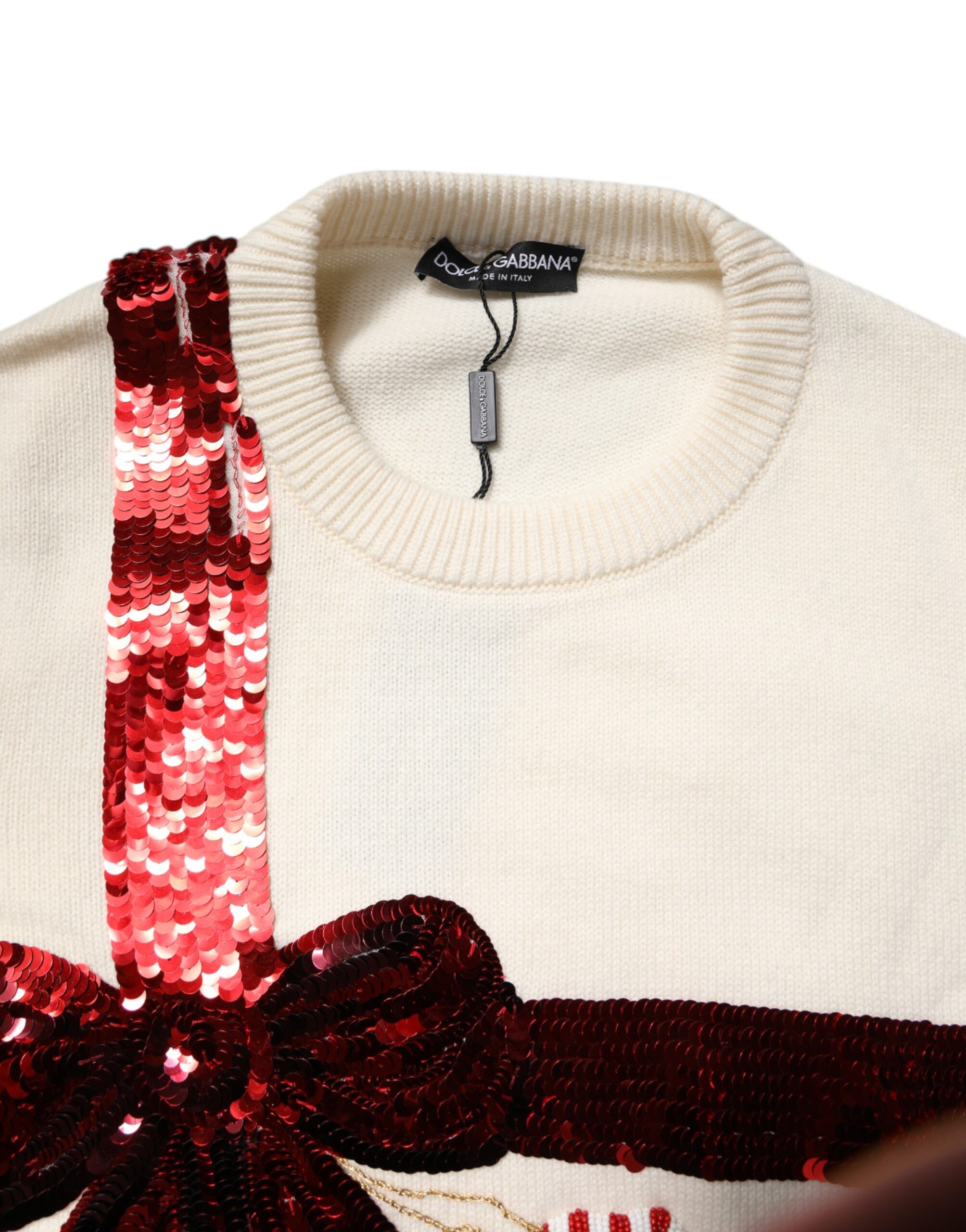 White Sequined Crew Neck Pullover Women's Sweater (Pre-Owned) - Dolce & Gabbana - Modalova