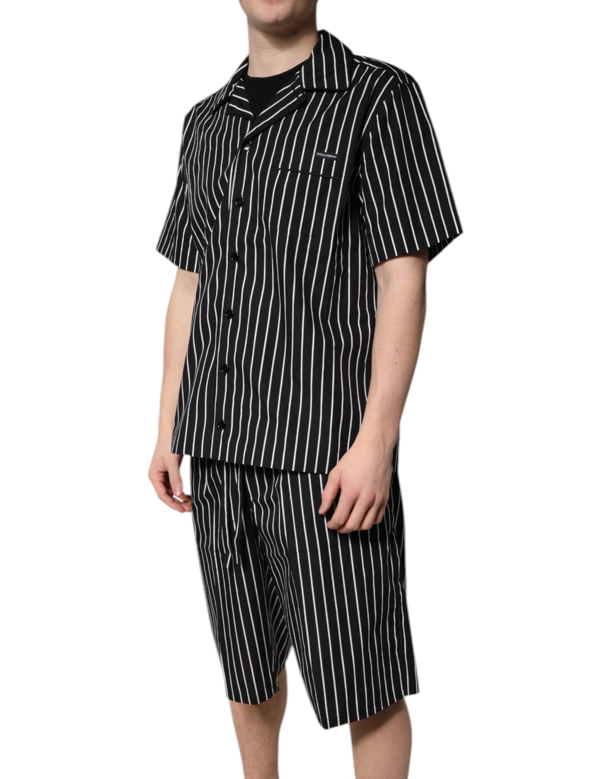 Black White Stripes Cotton Men Pajama Set Men's Sleepwear - Dolce & Gabbana - Modalova