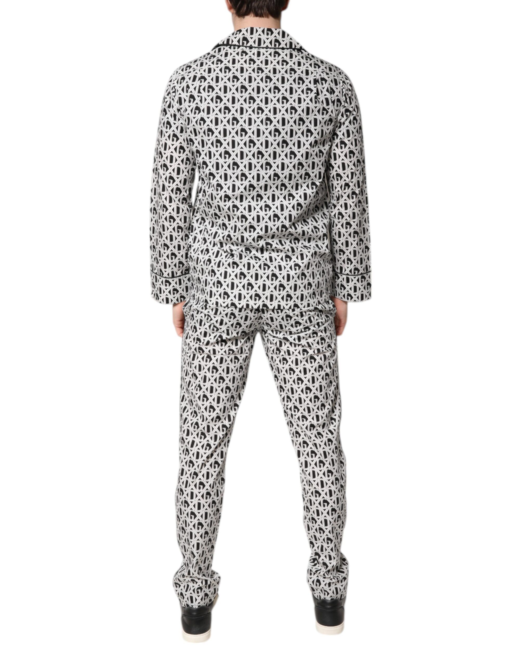 Black White DG Print Cotton Pajama Set Men's Sleepwear - Dolce & Gabbana - Modalova