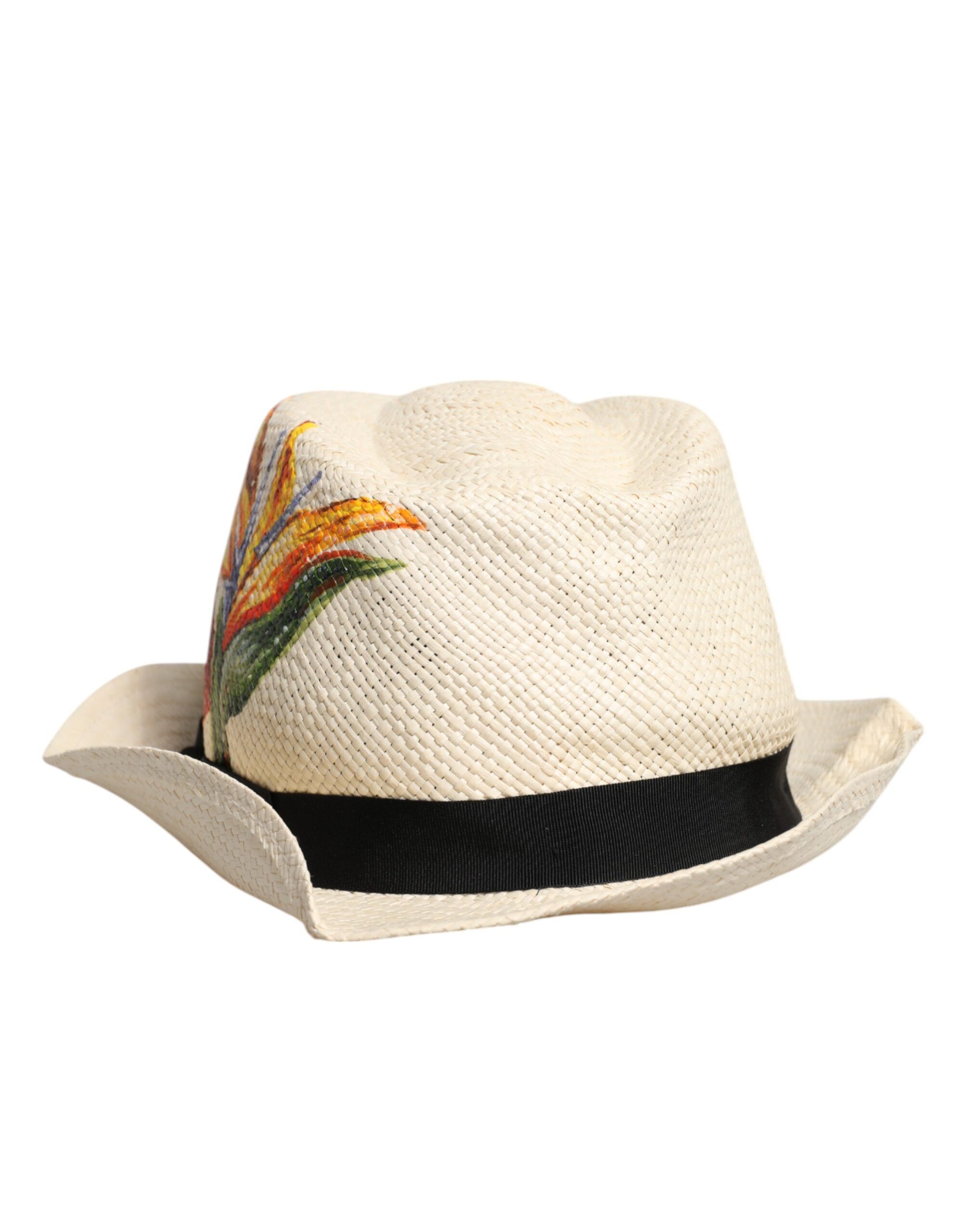 Floral Print Straw Wide Brim Fedora Men's Hat (Pre-Owned) - Dolce & Gabbana - Modalova