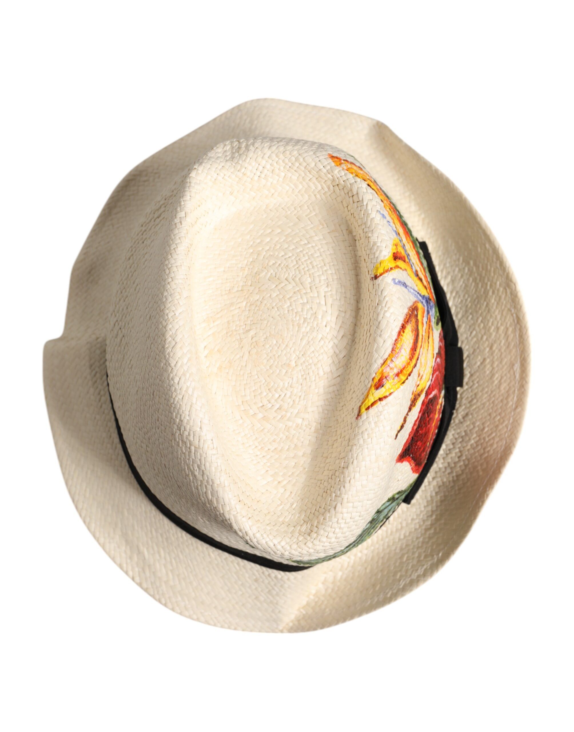 Floral Print Straw Wide Brim Fedora Men's Hat (Pre-Owned) - Dolce & Gabbana - Modalova