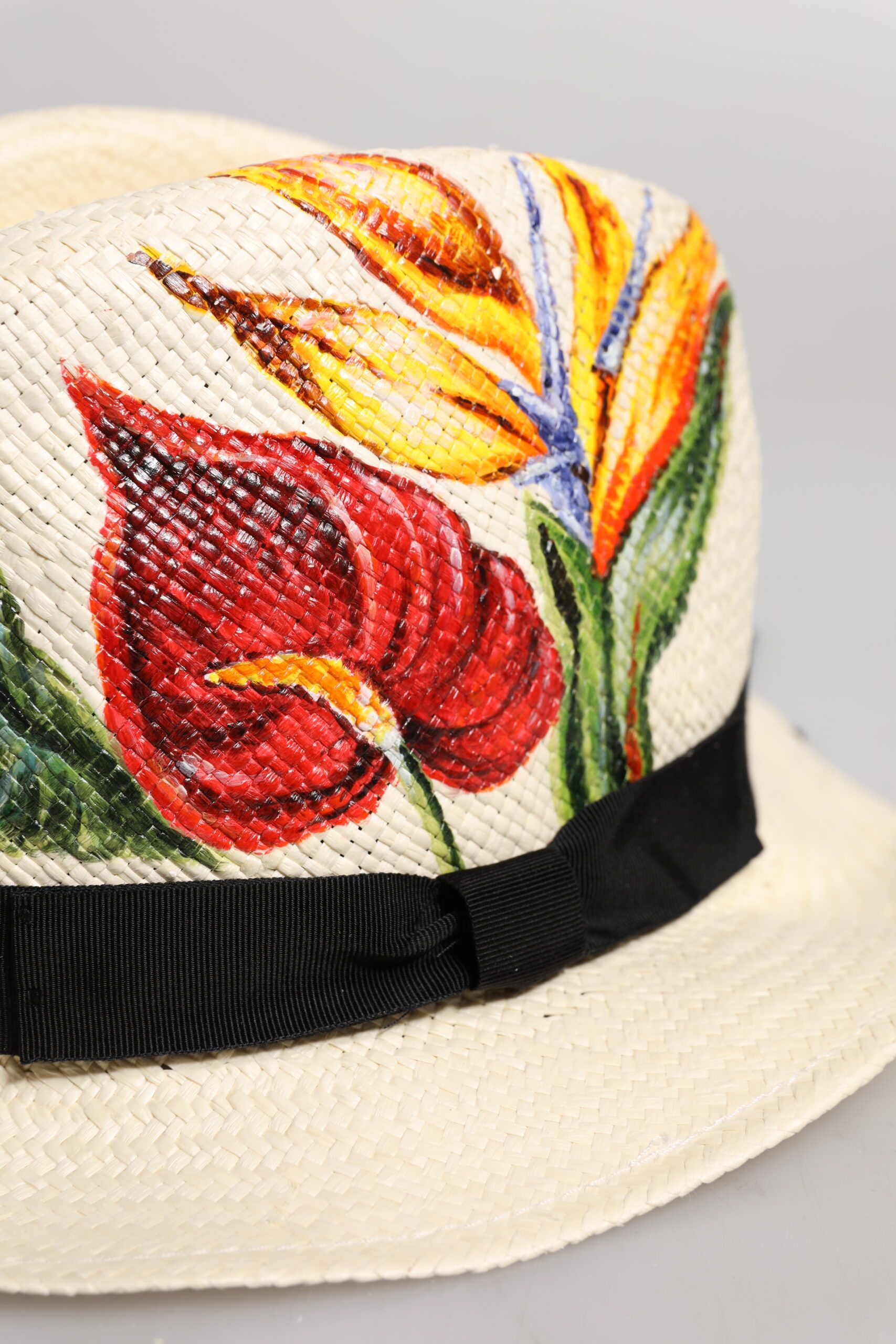 Floral Print Straw Wide Brim Fedora Men's Hat (Pre-Owned) - Dolce & Gabbana - Modalova