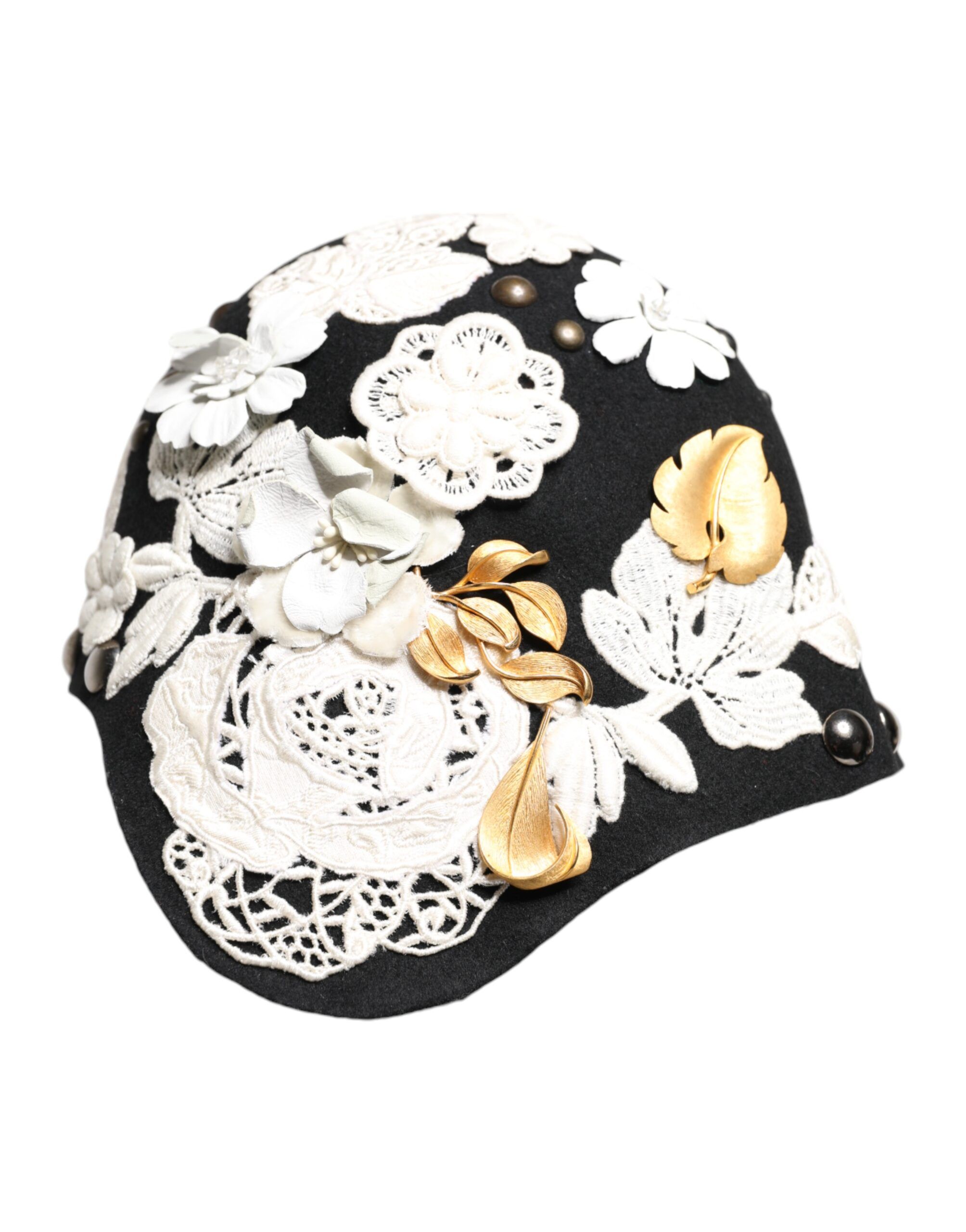 Wool White Floral Gold Leaf Cloche Women's Hat - Dolce & Gabbana - Modalova