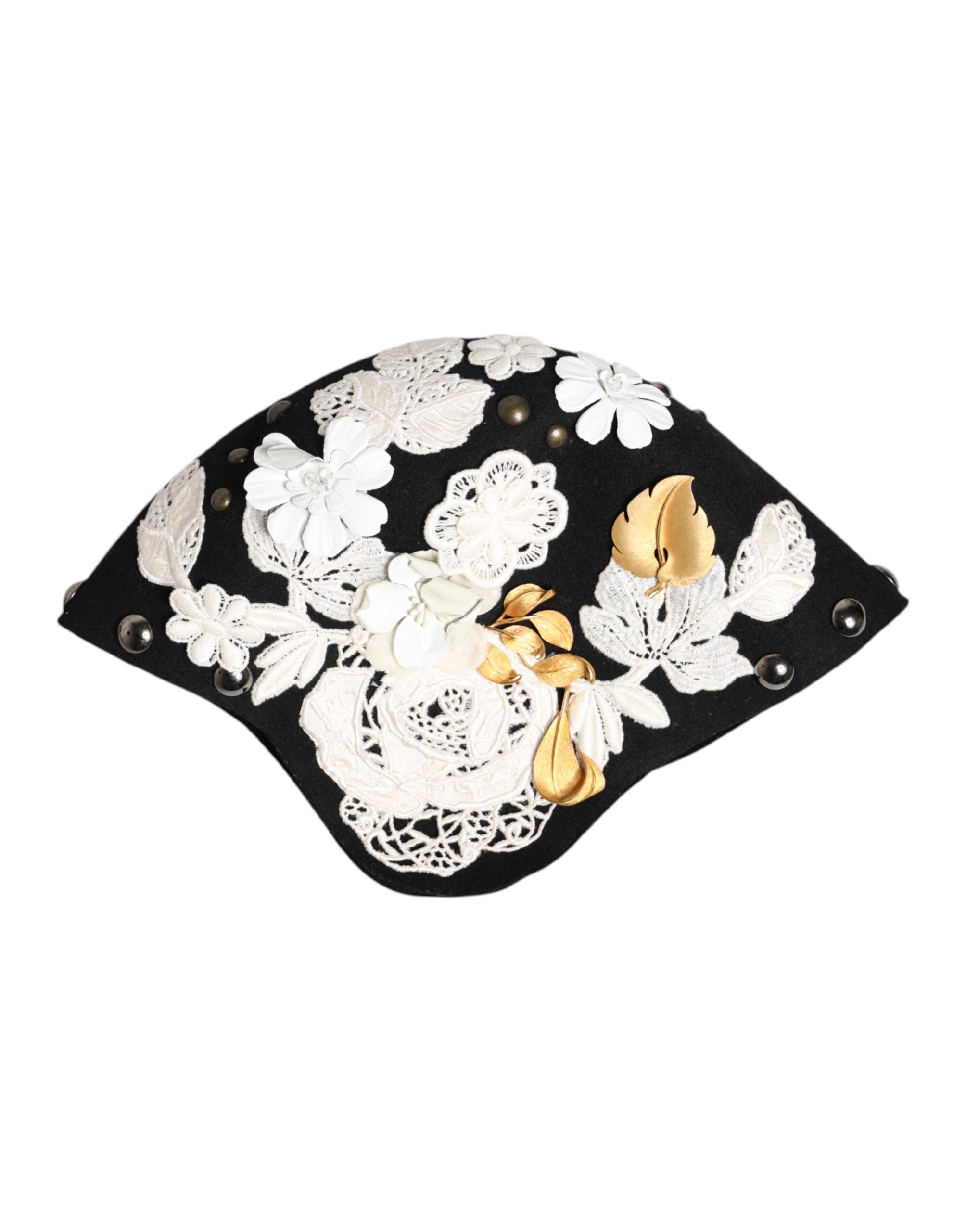 Wool White Floral Gold Leaf Cloche Women's Hat - Dolce & Gabbana - Modalova