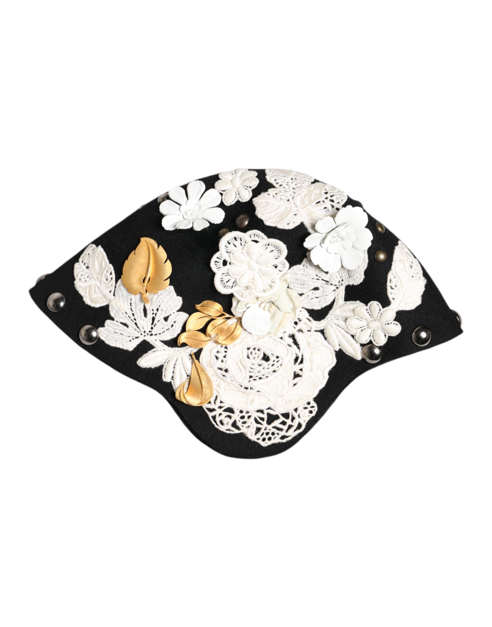 Wool White Floral Gold Leaf Cloche Women's Hat - Dolce & Gabbana - Modalova