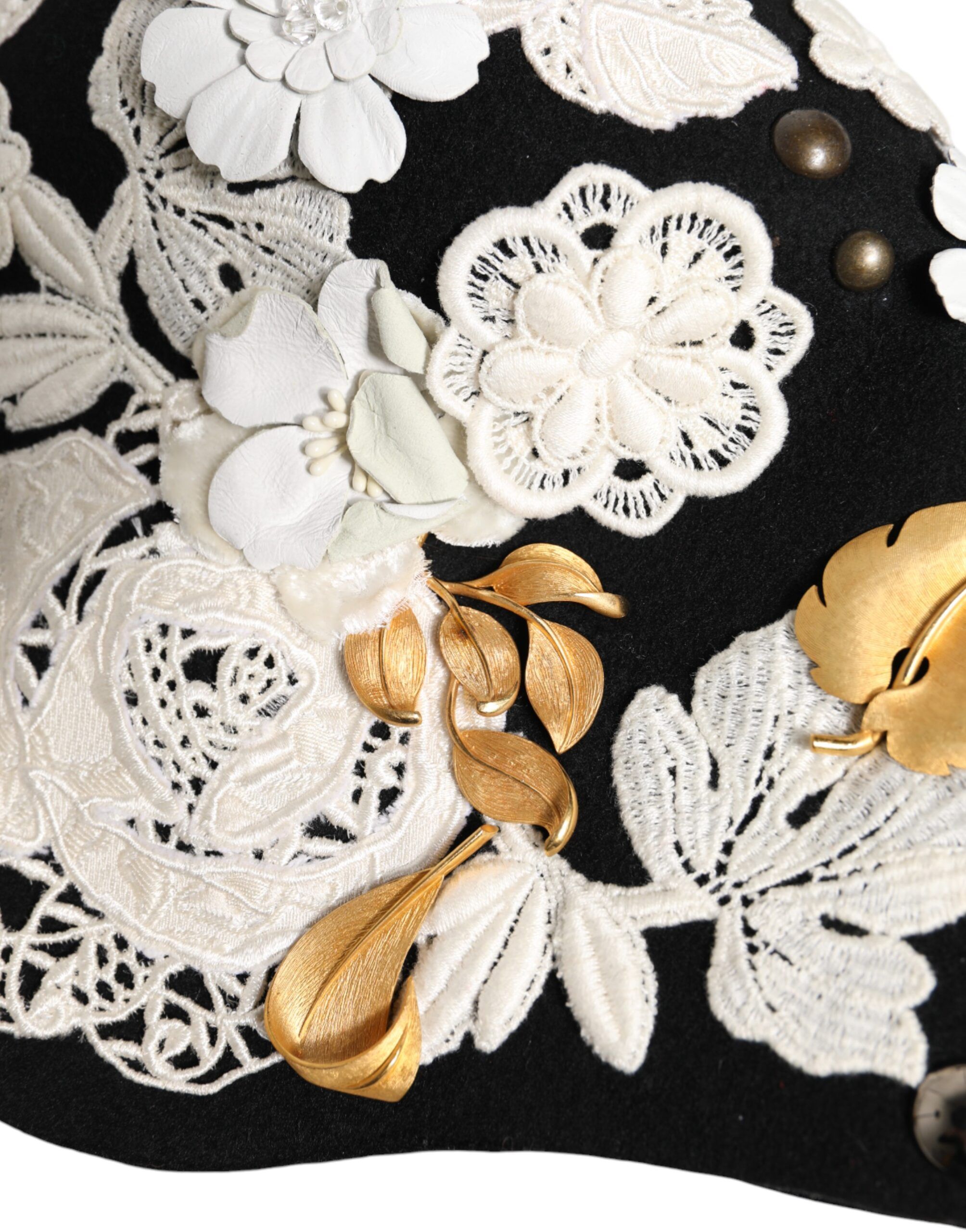 Wool White Floral Gold Leaf Cloche Women's Hat - Dolce & Gabbana - Modalova