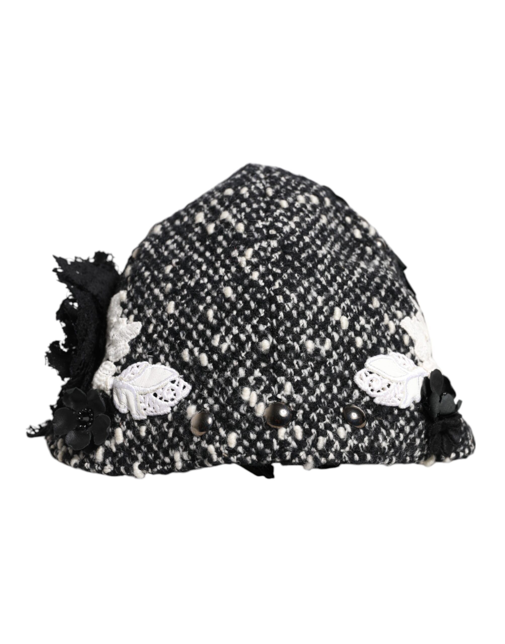 Black Wool White Floral Embellished Cloche Women's Hat - Dolce & Gabbana - Modalova