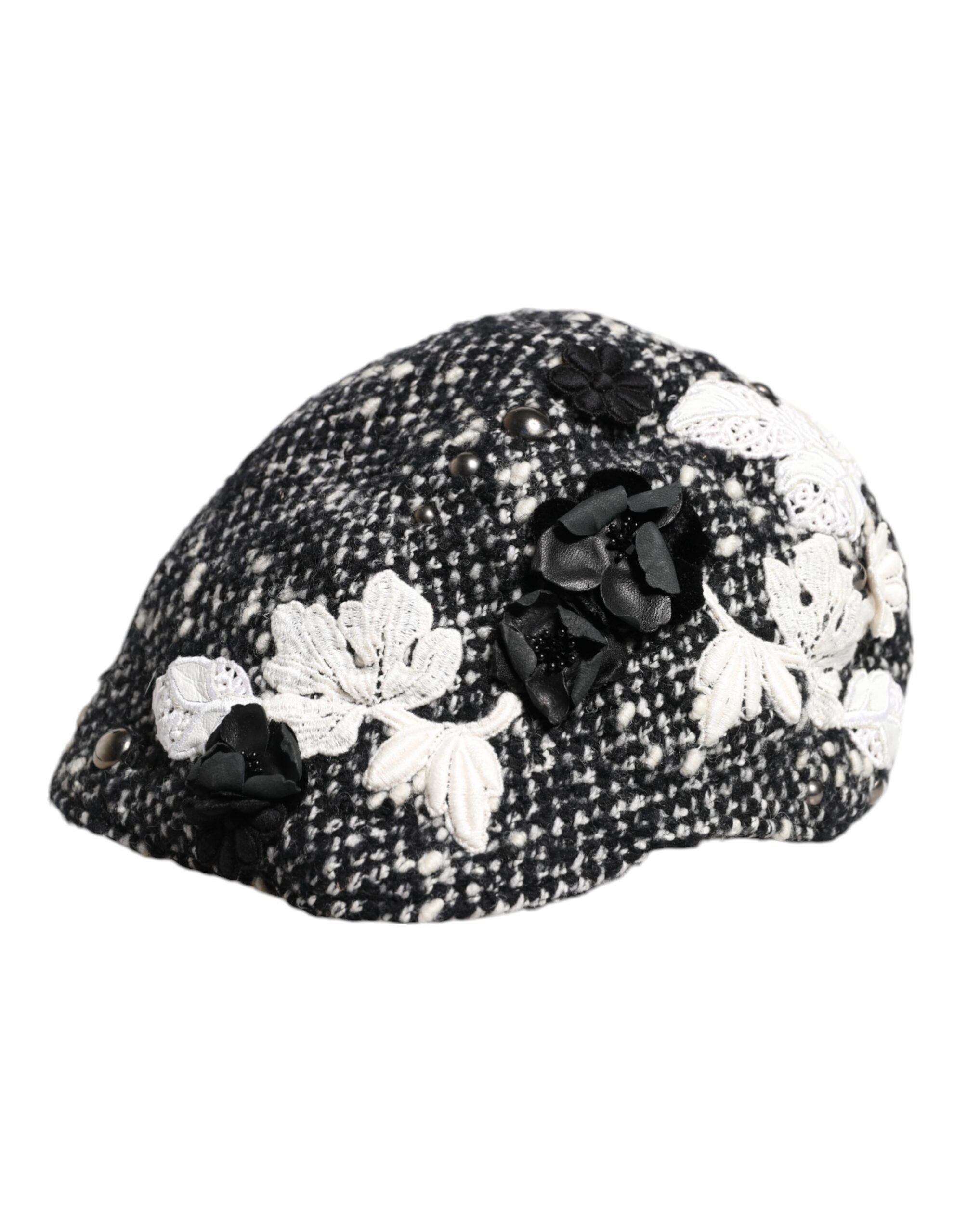 Black Wool White Floral Embellished Cloche Women's Hat - Dolce & Gabbana - Modalova