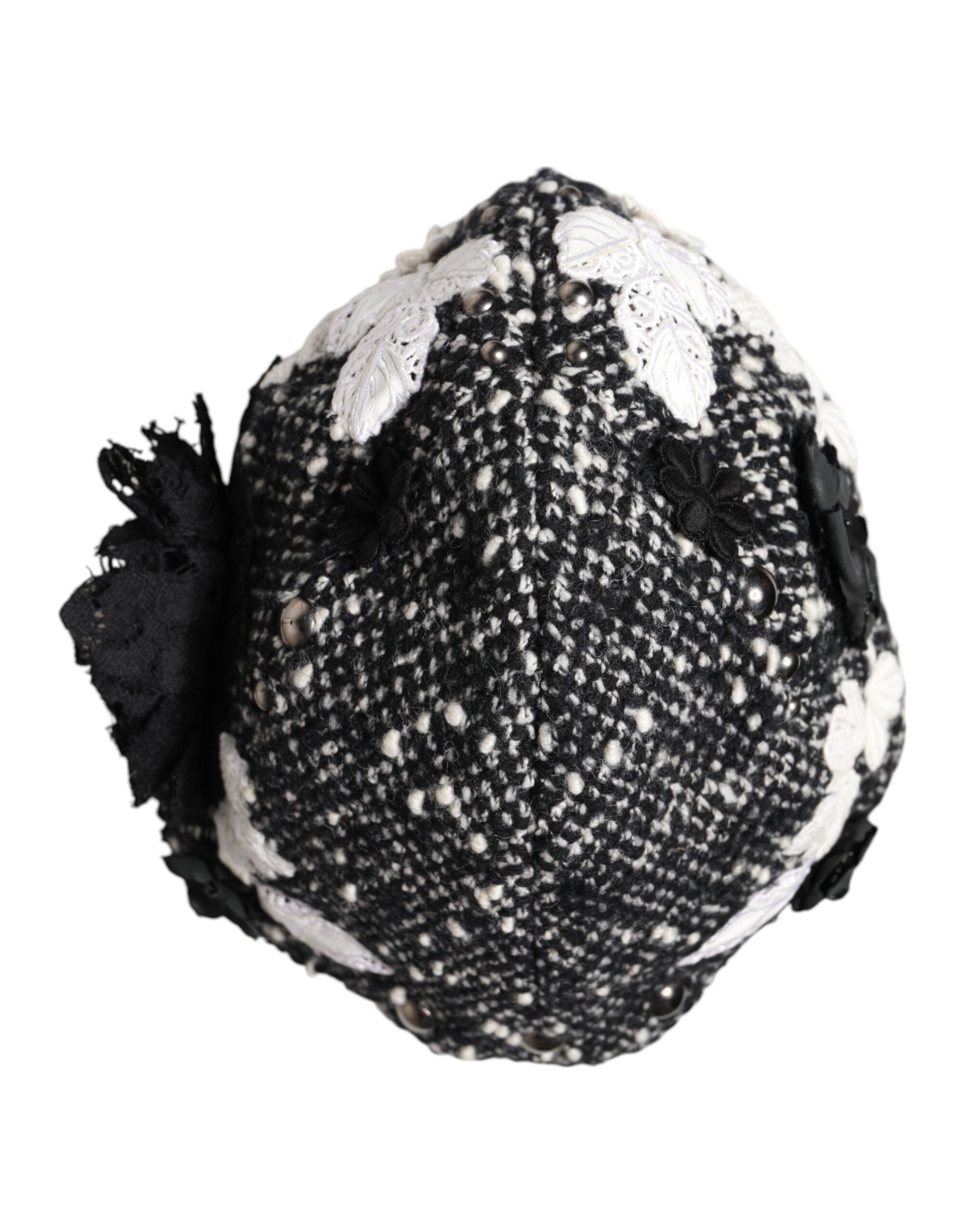 Black Wool White Floral Embellished Cloche Women's Hat - Dolce & Gabbana - Modalova