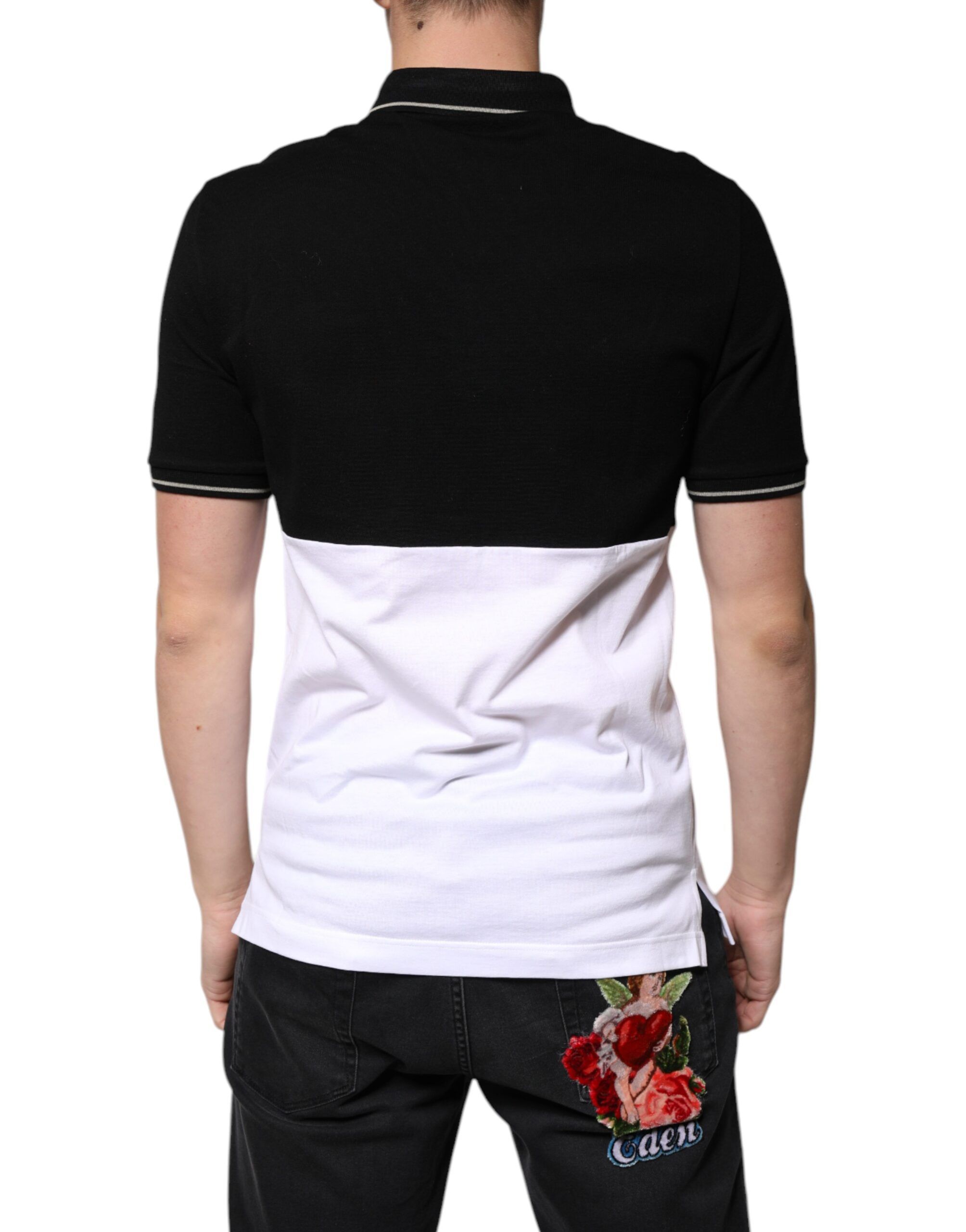 Black White Cotton Short Sleeves Polo Men's T-shirt - Dolce & Gabbana - Modalova