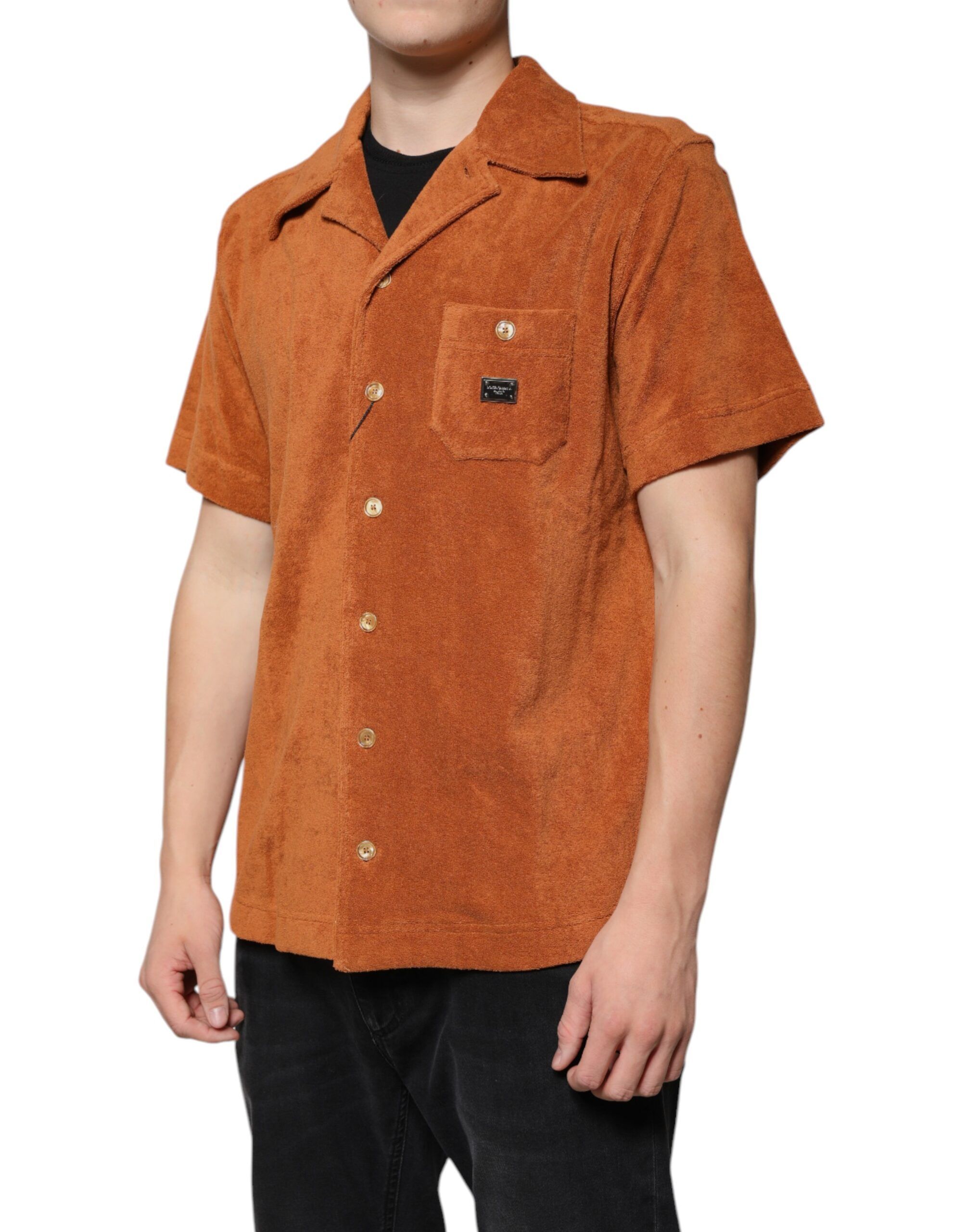 Hazel Cotton Velvet Button Down Collared Men's Shirt - Dolce & Gabbana - Modalova