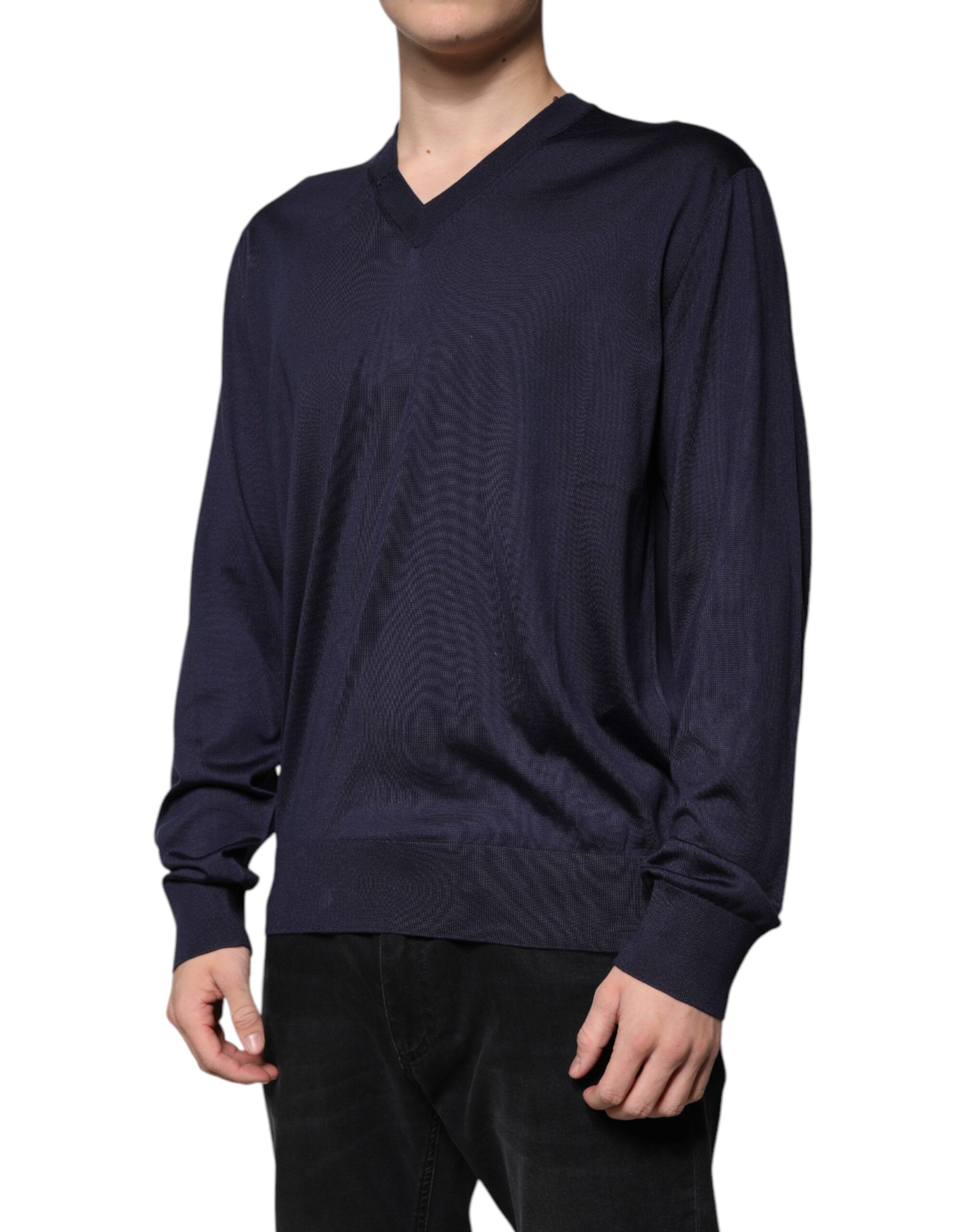 Navy Silk V-neck Pullover Men's Sweater (Pre-Owned) - Dolce & Gabbana - Modalova