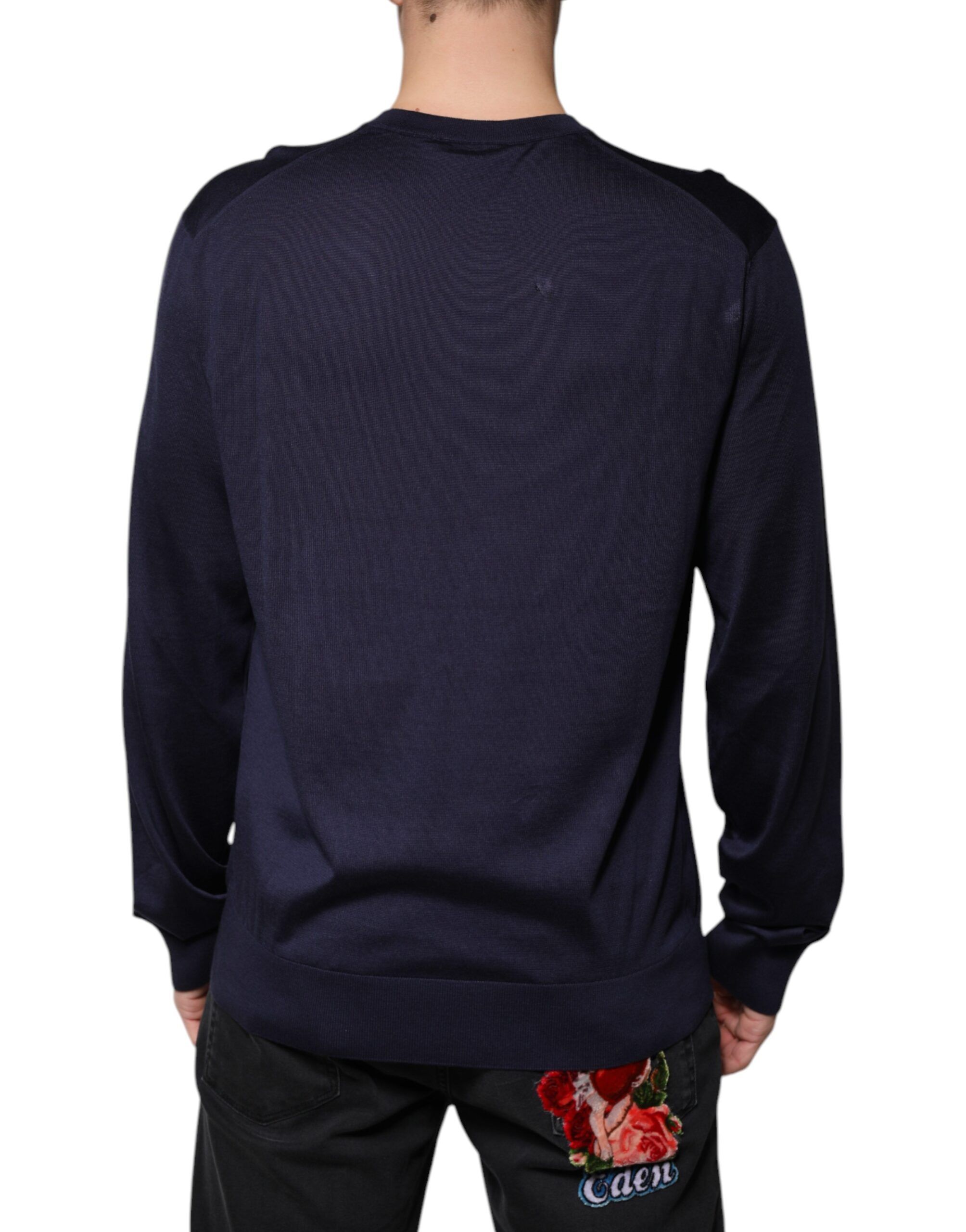 Navy Silk V-neck Pullover Men's Sweater (Pre-Owned) - Dolce & Gabbana - Modalova