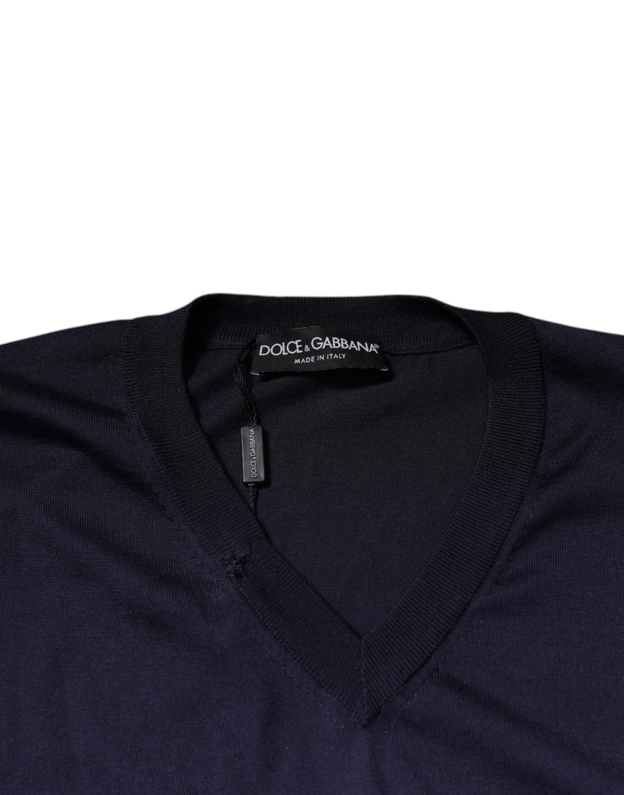 Navy Silk V-neck Pullover Men's Sweater (Pre-Owned) - Dolce & Gabbana - Modalova