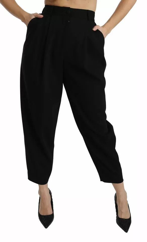 Wool High Waist Pleat Front Cropped Women's Pants - Dolce & Gabbana - Modalova