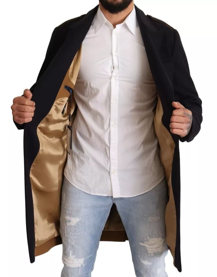 Trench Coat Long Wool Stretch Men's Jacket - Dolce & Gabbana - Modalova