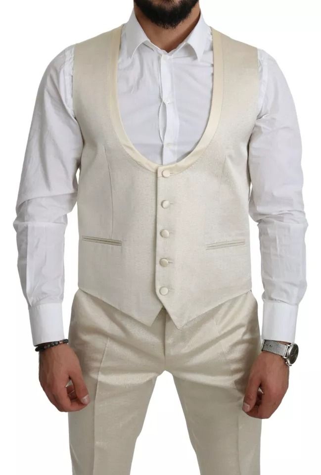 Wool Crème 3 Piece SICILIA Shawl Men's Suit - Dolce & Gabbana - Modalova