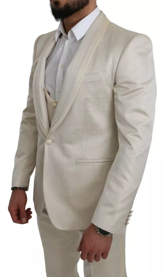 Wool Crème 3 Piece SICILIA Shawl Men's Suit - Dolce & Gabbana - Modalova