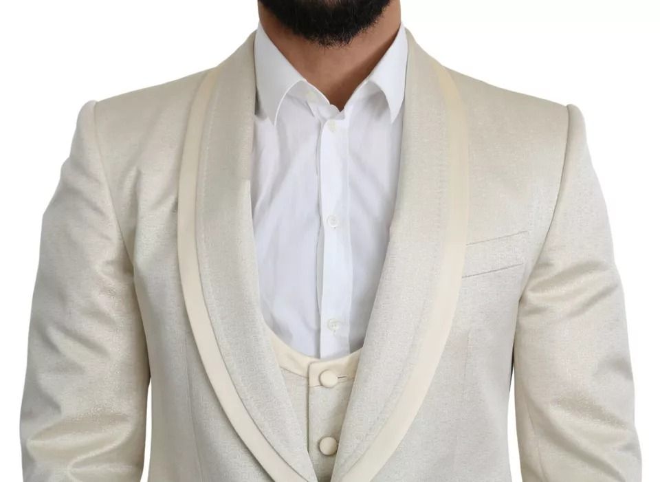 Wool Crème 3 Piece SICILIA Shawl Men's Suit - Dolce & Gabbana - Modalova