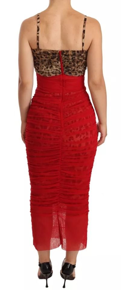 Brown Leopard Tulle Sheath Midi Women's Dress - Dolce & Gabbana - Modalova