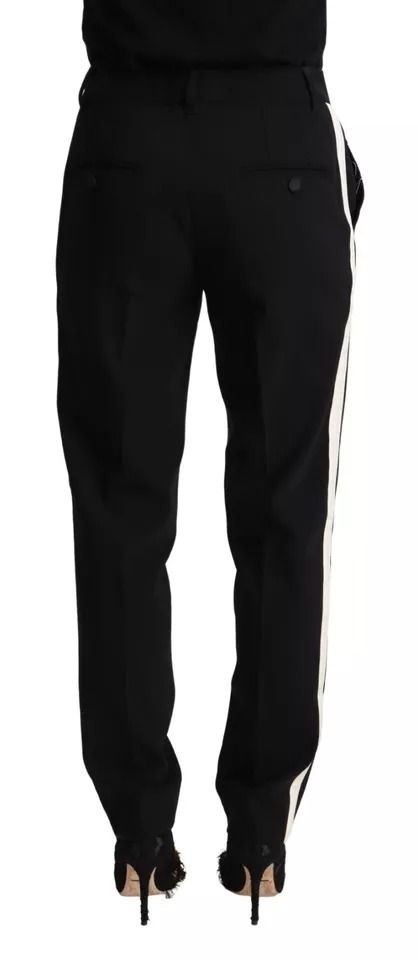 Black White Stripes Wool Tapered Women's Pants - Dolce & Gabbana - Modalova