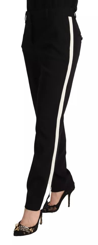 Black White Stripes Wool Tapered Women's Pants - Dolce & Gabbana - Modalova