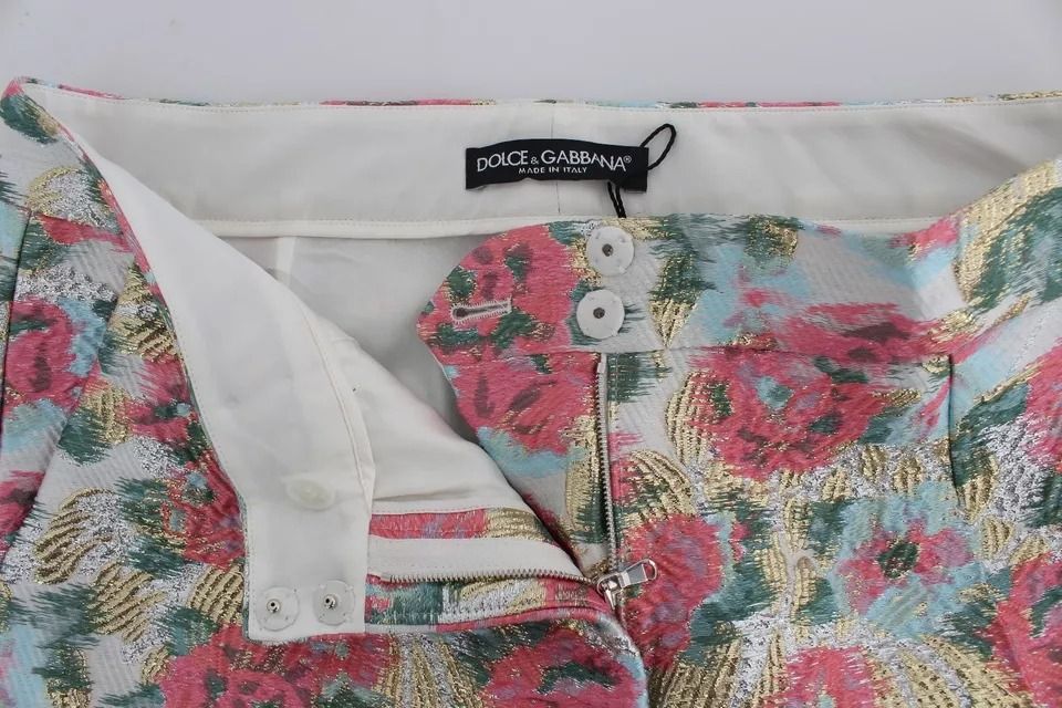 White Pink Floral Brocade Women's Pants - Dolce & Gabbana - Modalova
