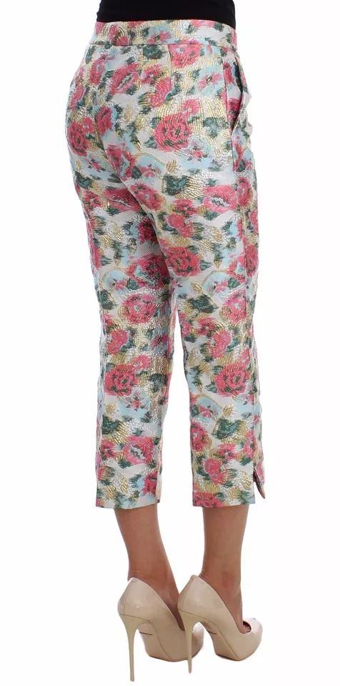 White Pink Floral Brocade Women's Pants - Dolce & Gabbana - Modalova