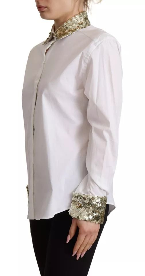 Cotton Collared Long Sleeves Sequin Top Women's Shirt (Pre-Owned) - Dolce & Gabbana - Modalova