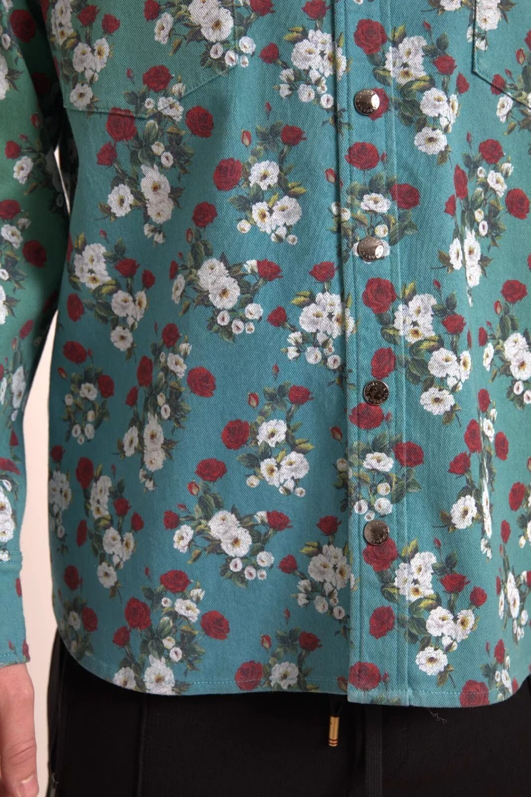 Floral Cotton Button Down Denim Men's Shirt - Dolce & Gabbana - Modalova