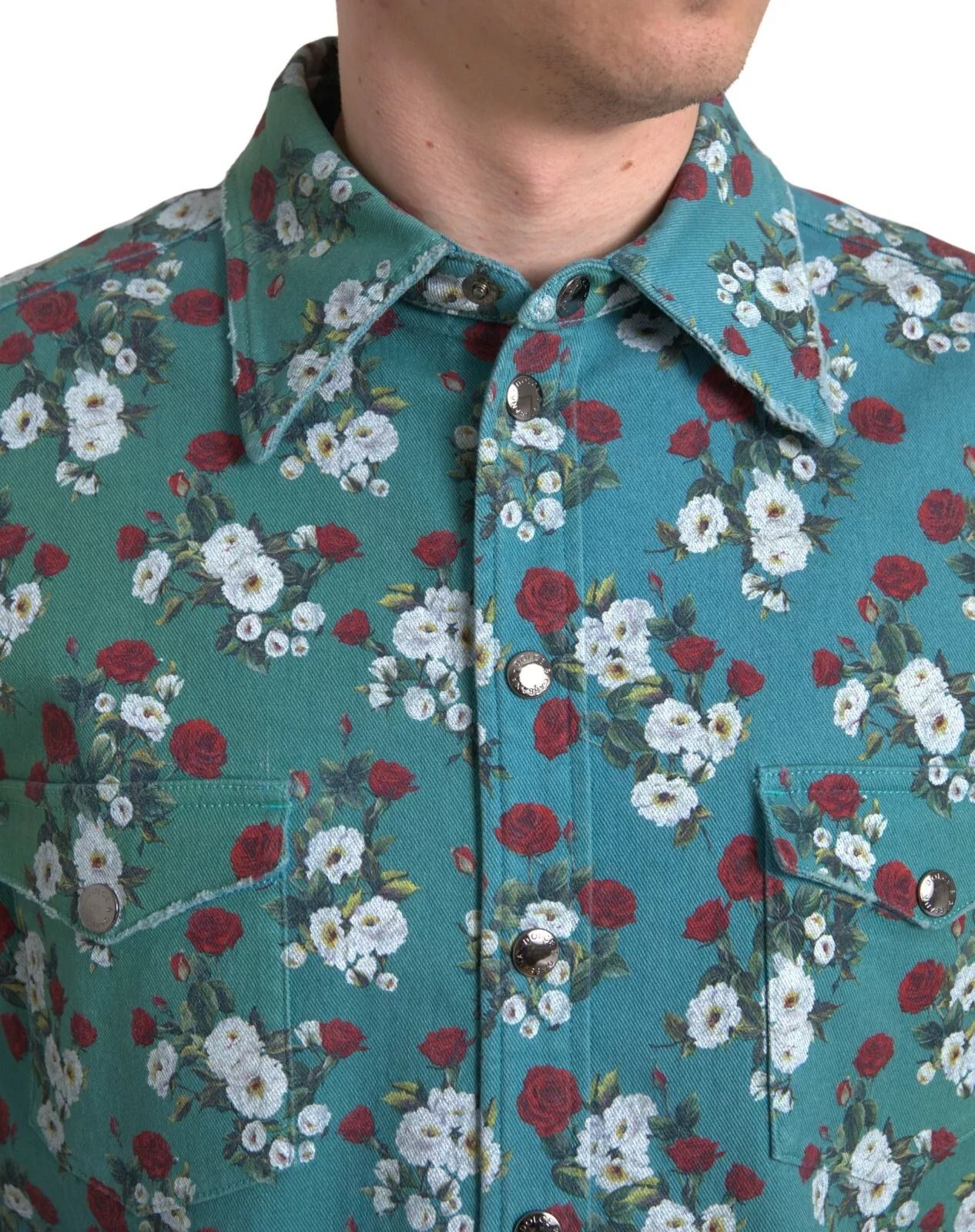 Floral Cotton Button Down Denim Men's Shirt - Dolce & Gabbana - Modalova