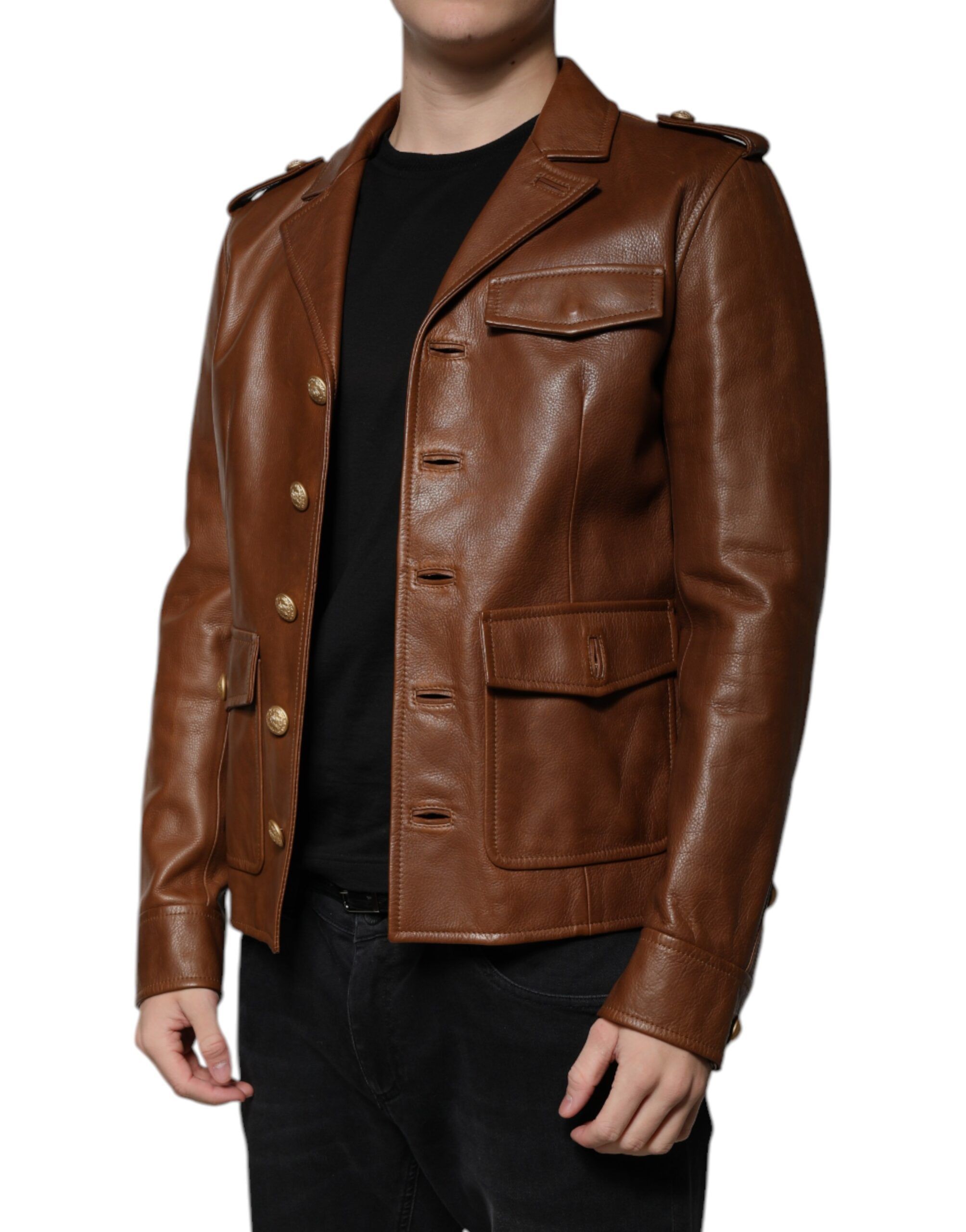 Calfskin Leather Button Down Men's Jacket (Pre-Owned) - Dolce & Gabbana - Modalova