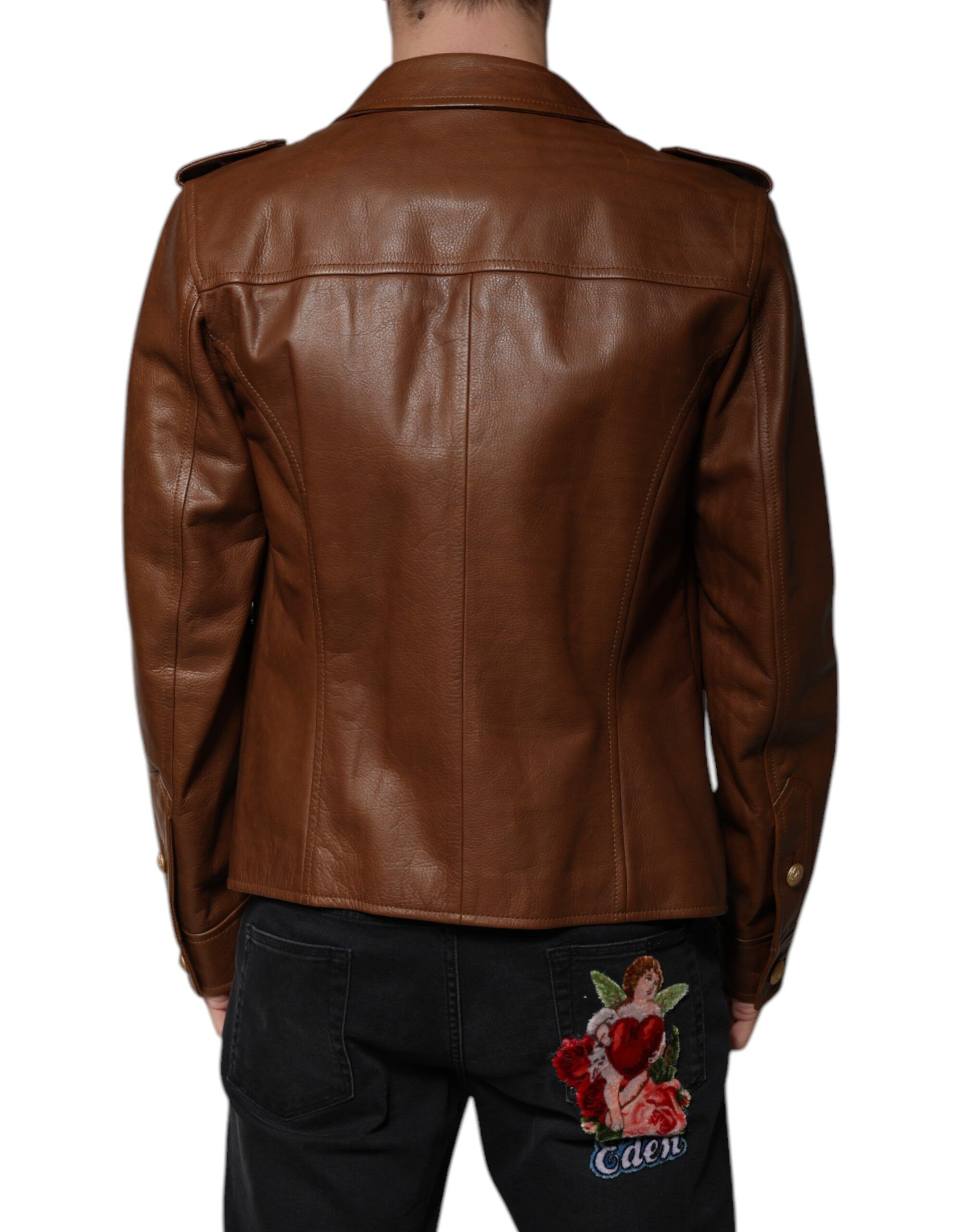 Calfskin Leather Button Down Men's Jacket (Pre-Owned) - Dolce & Gabbana - Modalova