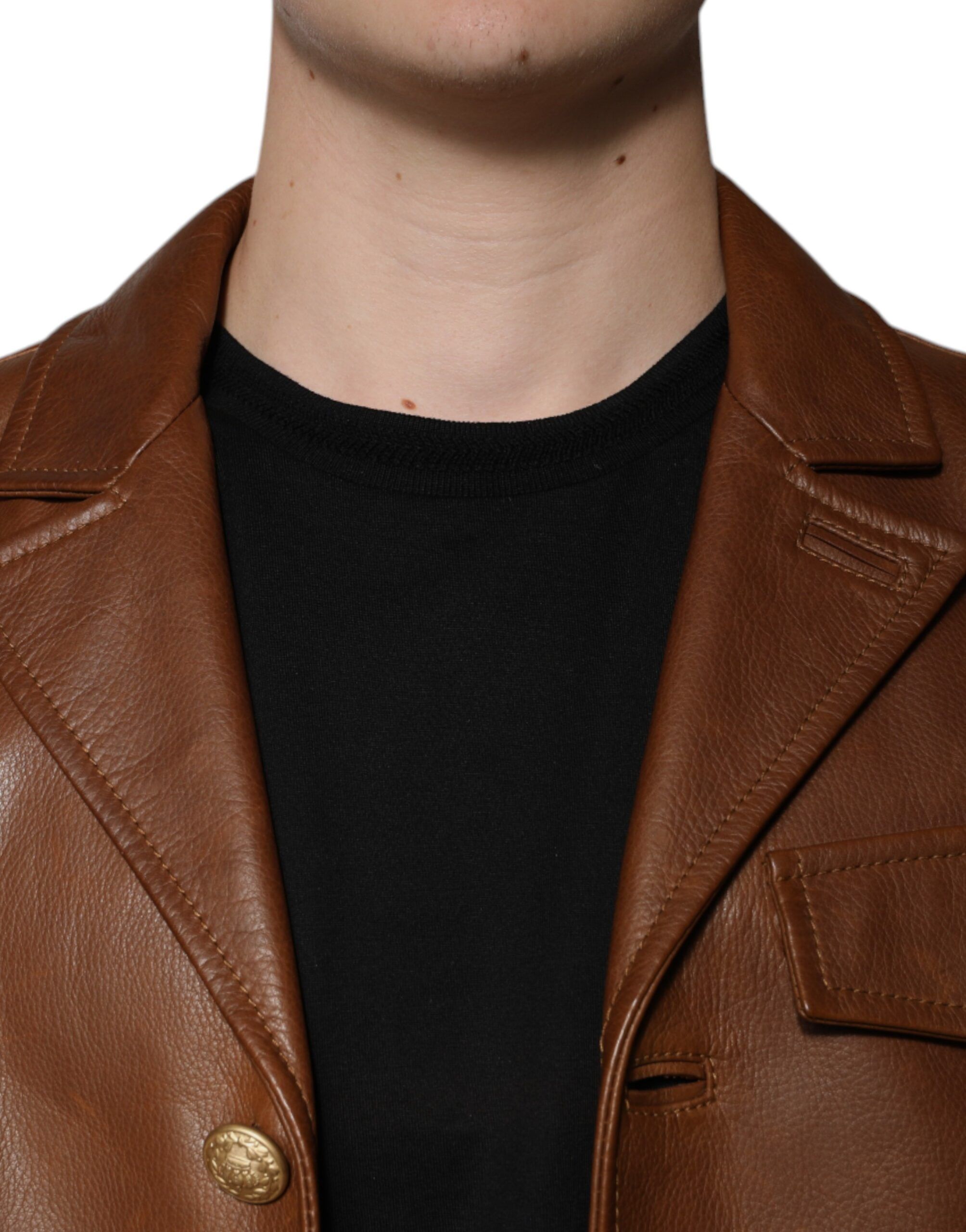 Calfskin Leather Button Down Men's Jacket (Pre-Owned) - Dolce & Gabbana - Modalova