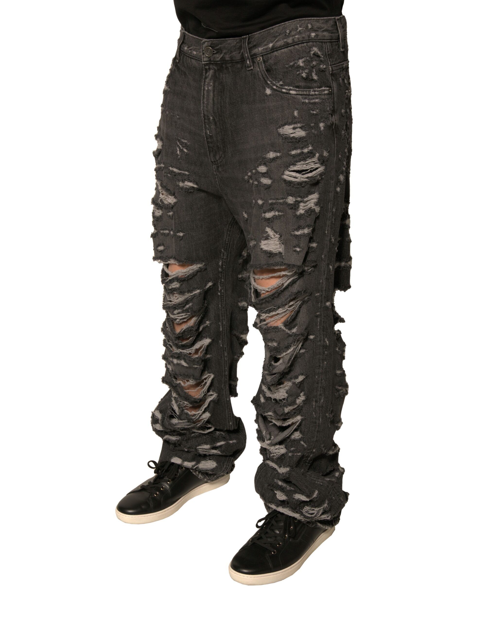 Gray Tattered Cotton Straight Men Denim Men's Jeans - Dolce & Gabbana - Modalova